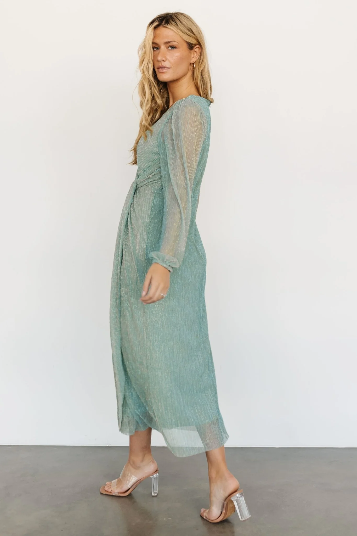 Devlyn Pleated Dress | Blue Sage Shimmer