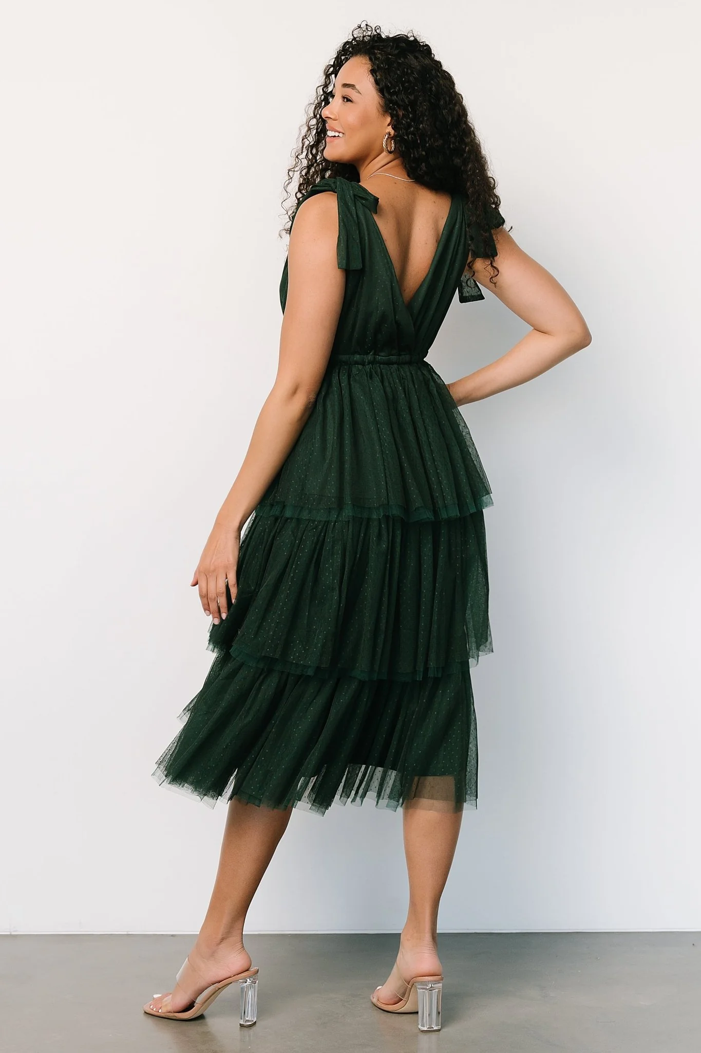 Tessa Tiered Tulle Tank Dress | Dark Green