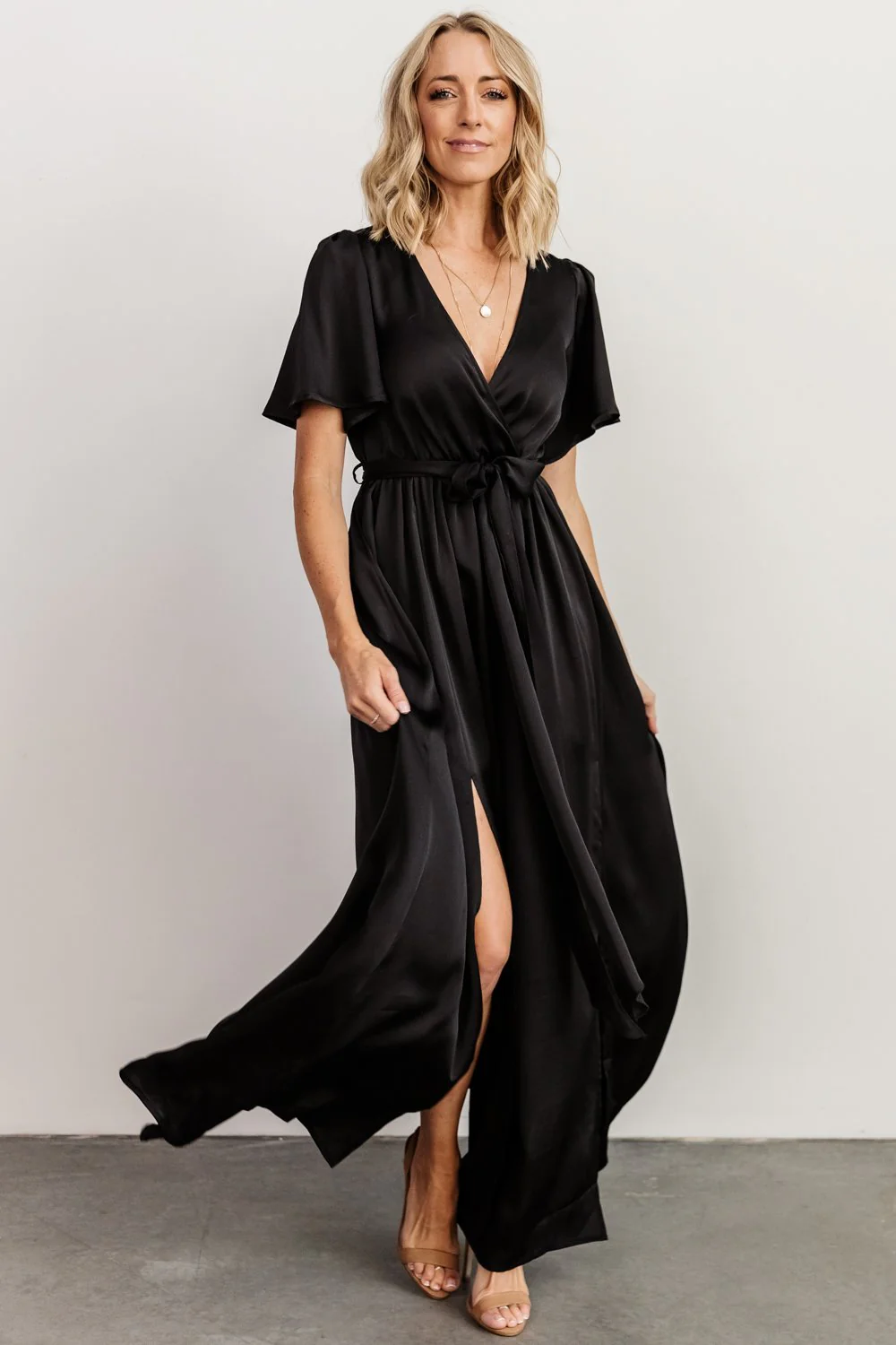 Sicily Satin Maxi Dress | Black