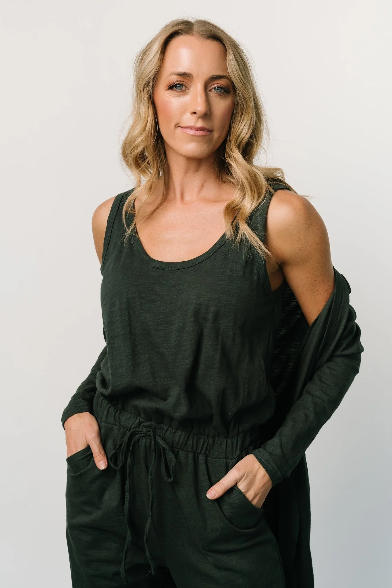 Janae Jumpsuit + Cardigan Set | Dark Green