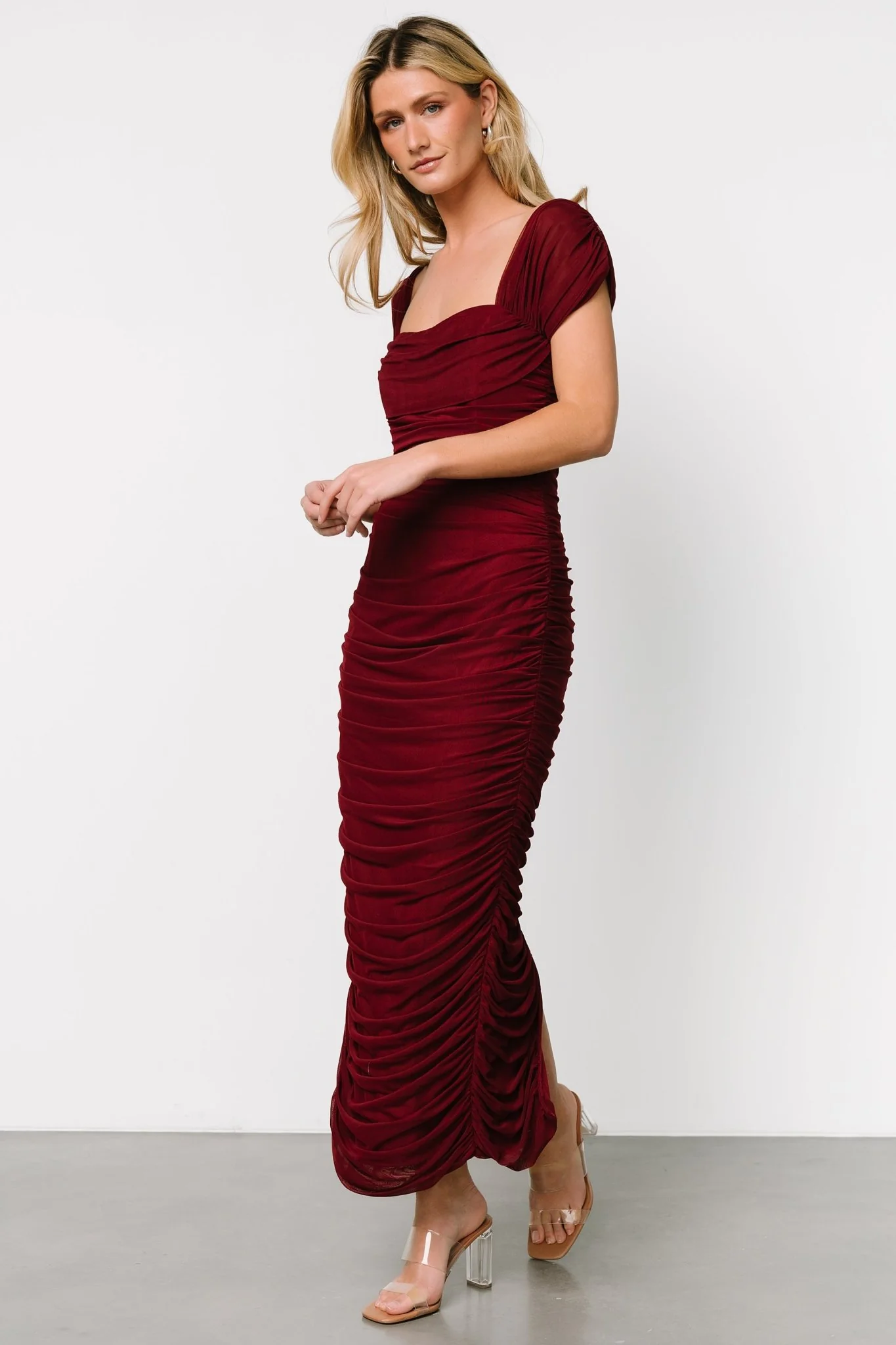 Alessandra Mesh Midi Dress | Burgundy