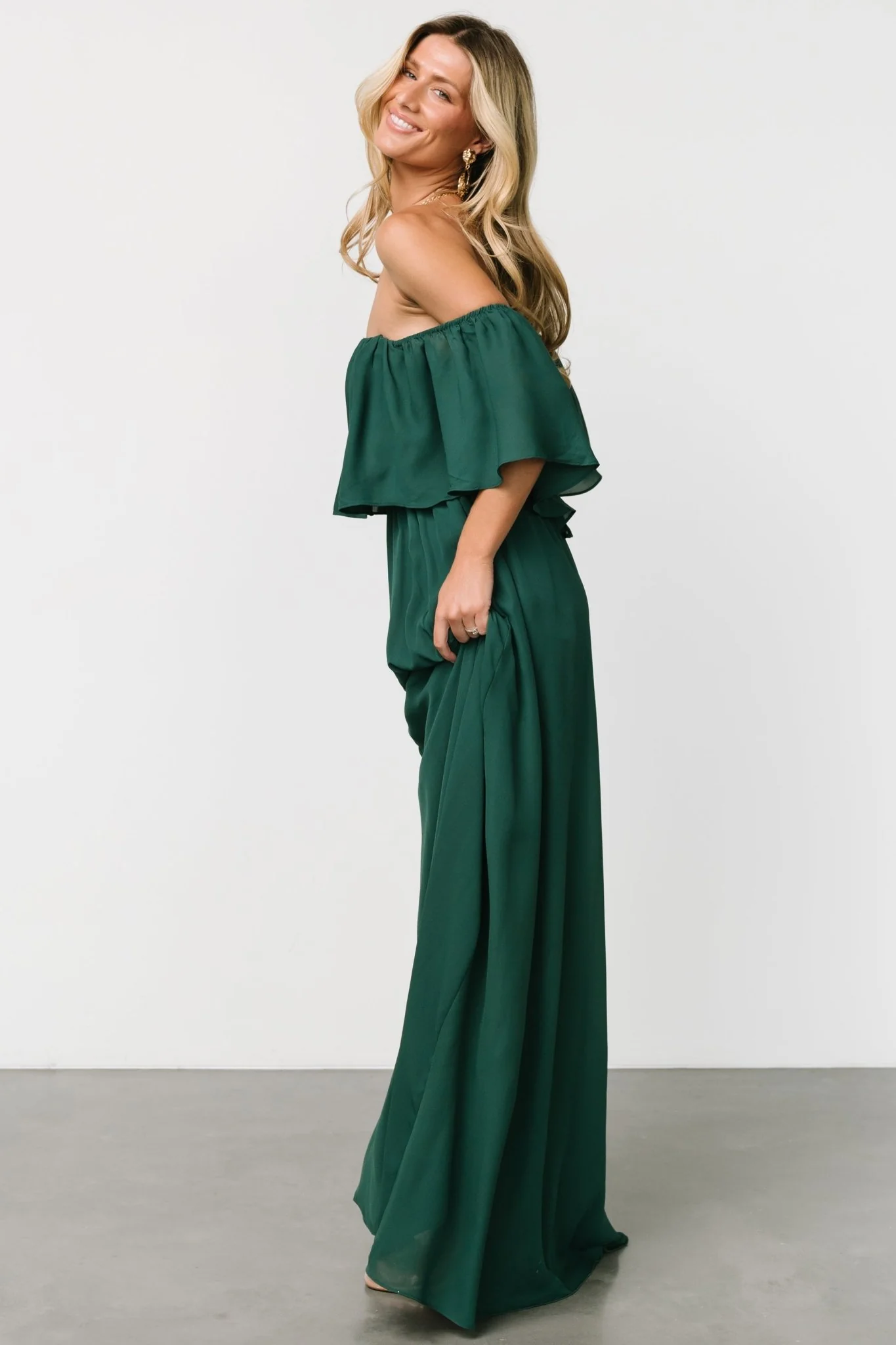Diana Off Shoulder Maxi Dress | Emerald