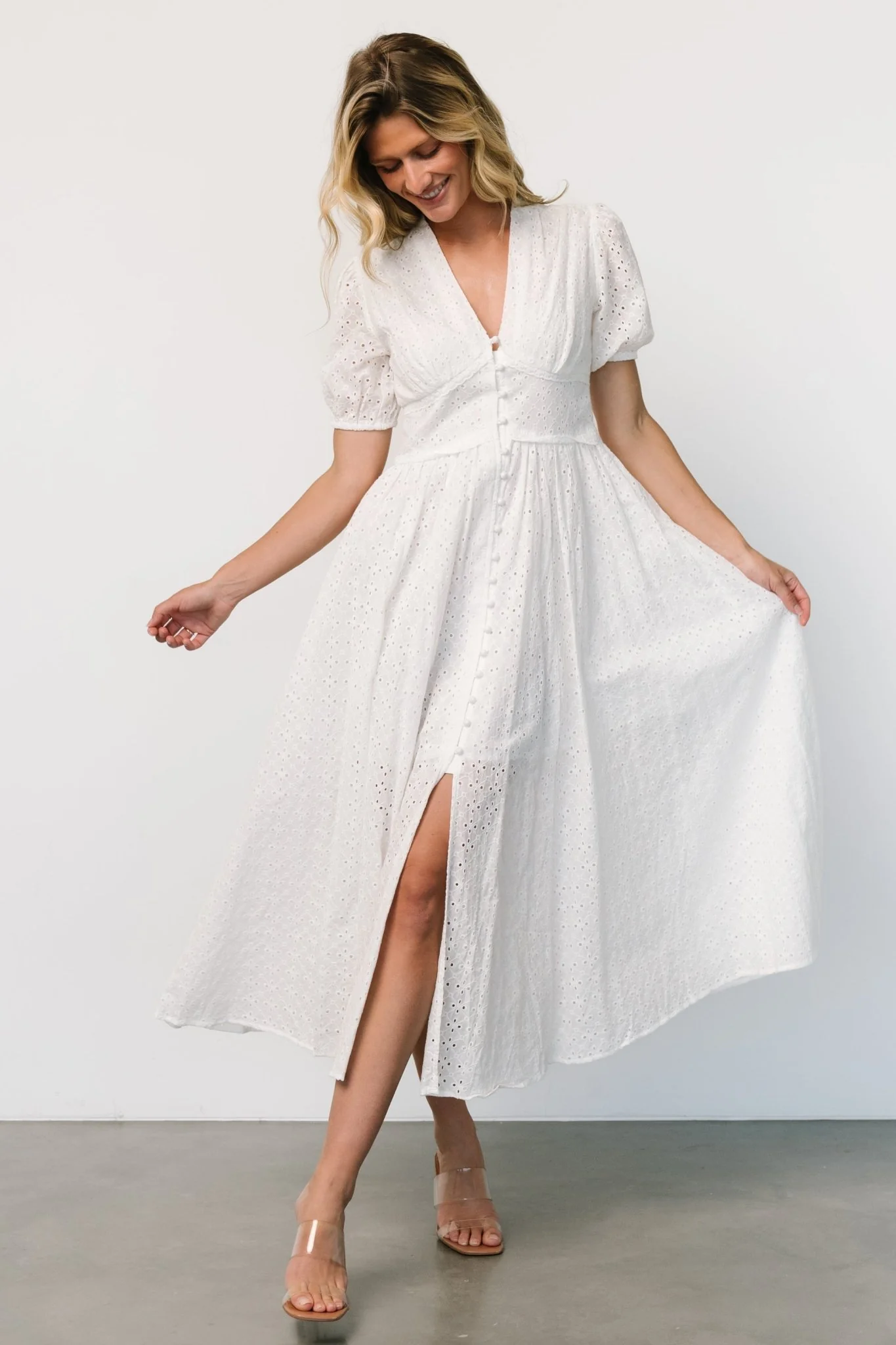 Esther Eyelet Midi Dress | Off White