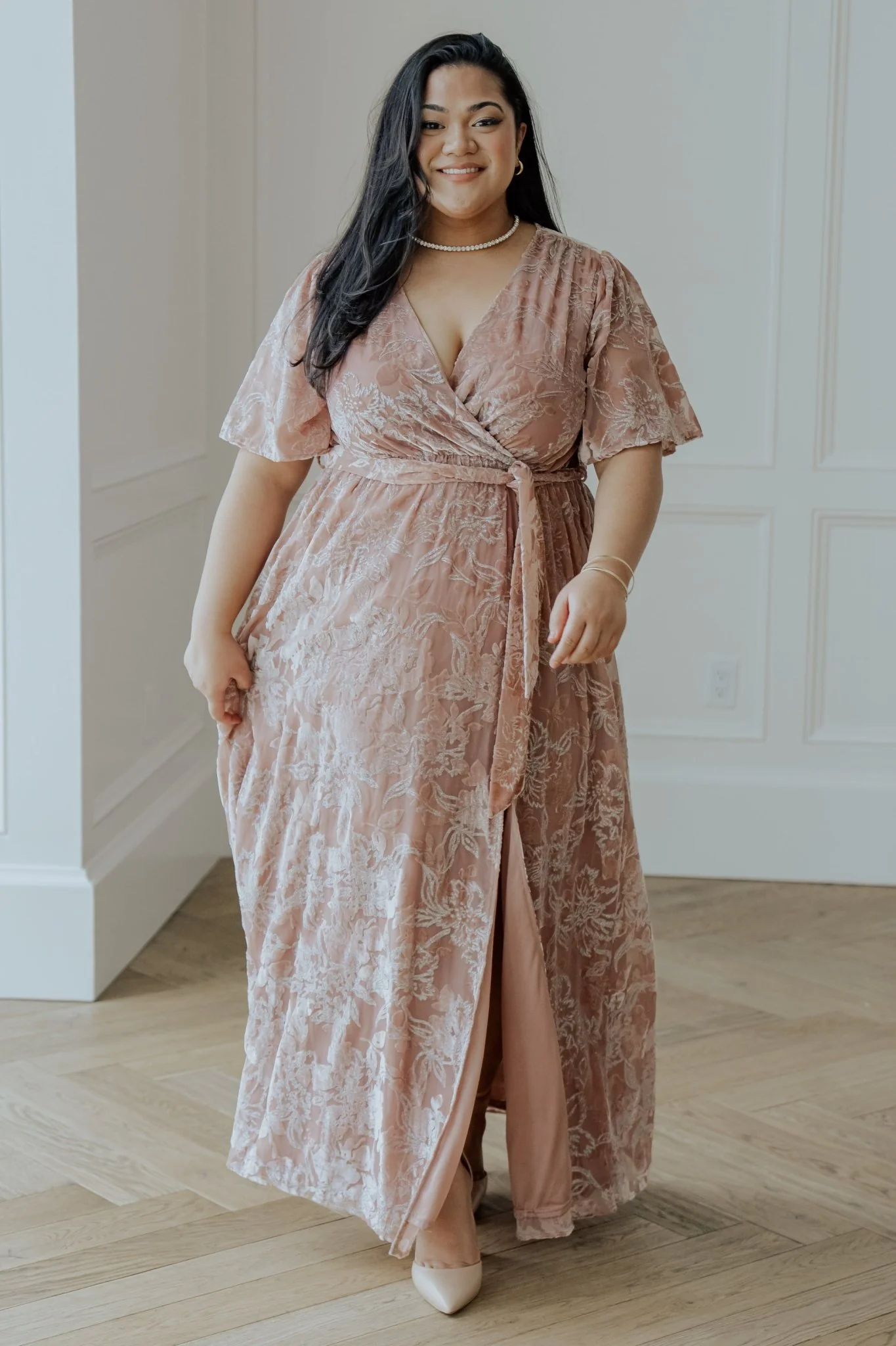 Uma Velvet Maxi Dress | Blush + Silver