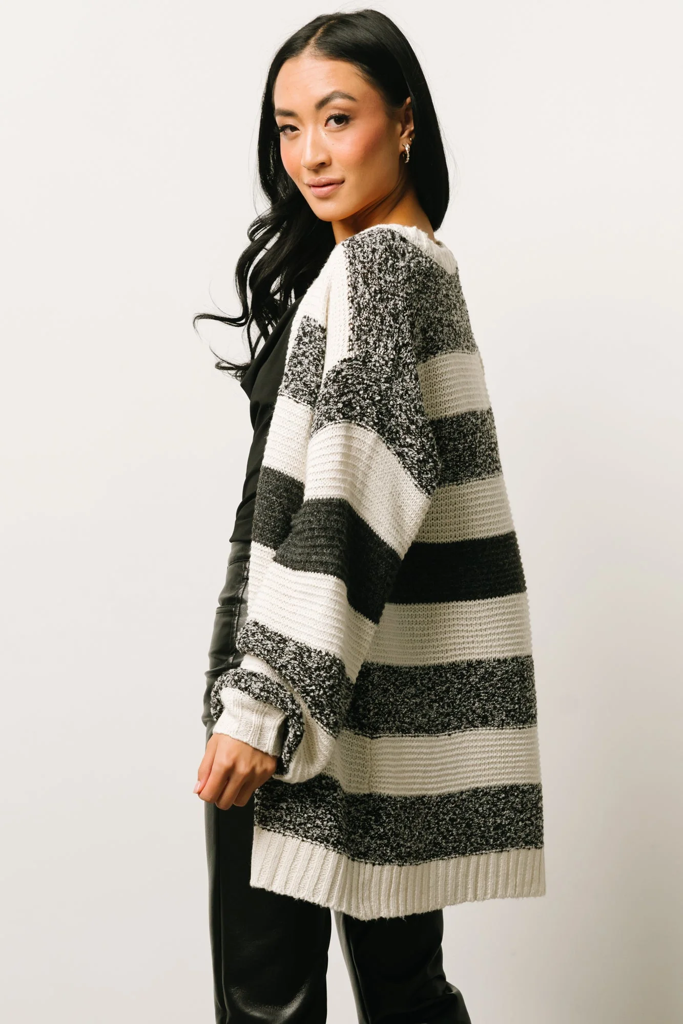 Banff Stripe Cardigan | Black + Ivory