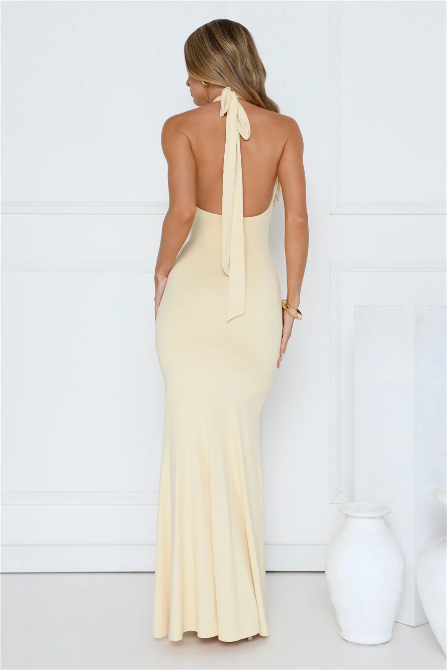 Chic Spark Halter Maxi Dress Yellow
