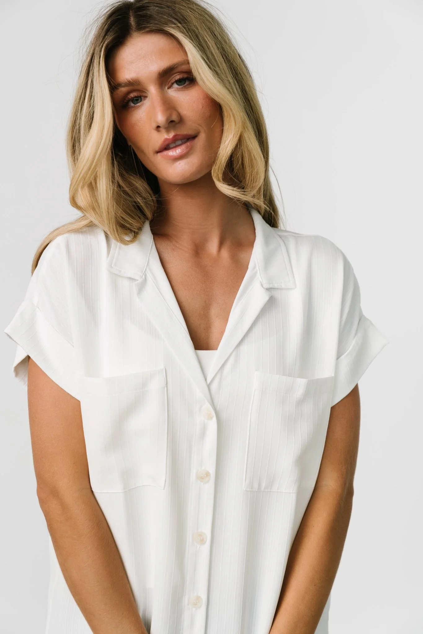 Shaylee Button Up Top | Off White