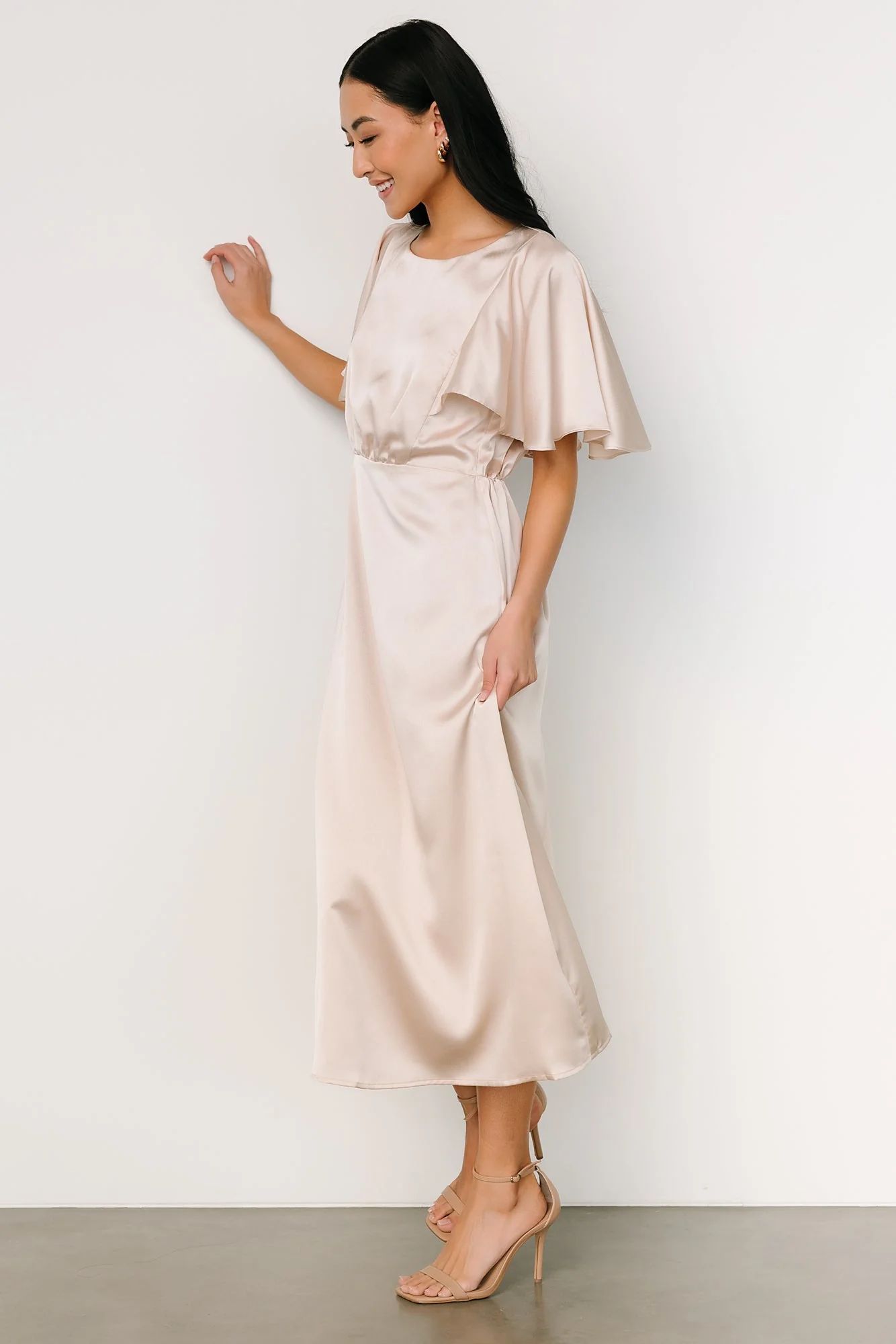 Cinta Satin Midi Dress | Champagne