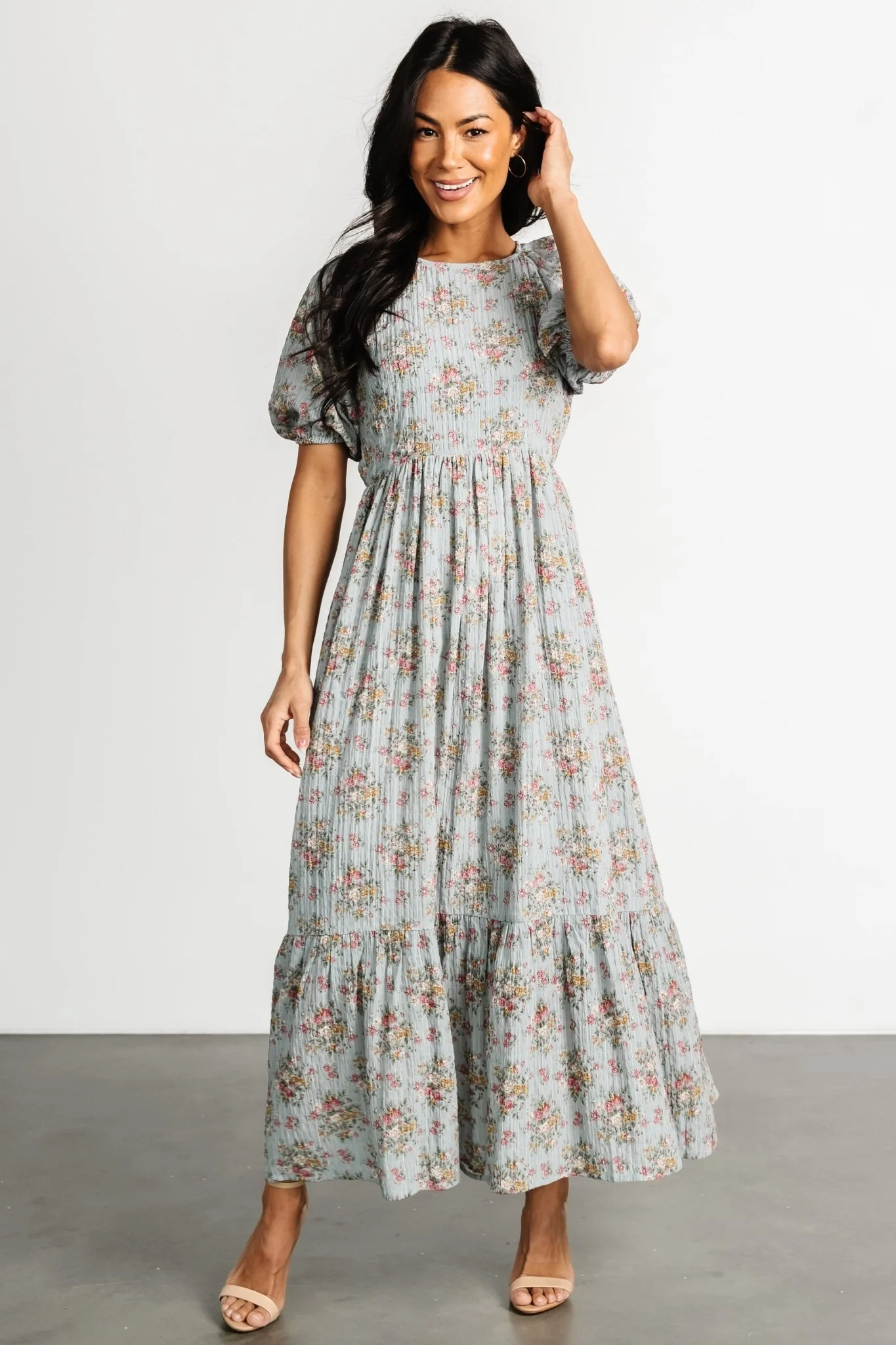 Lucinda Back Tie Dress | Dusty Blue Floral