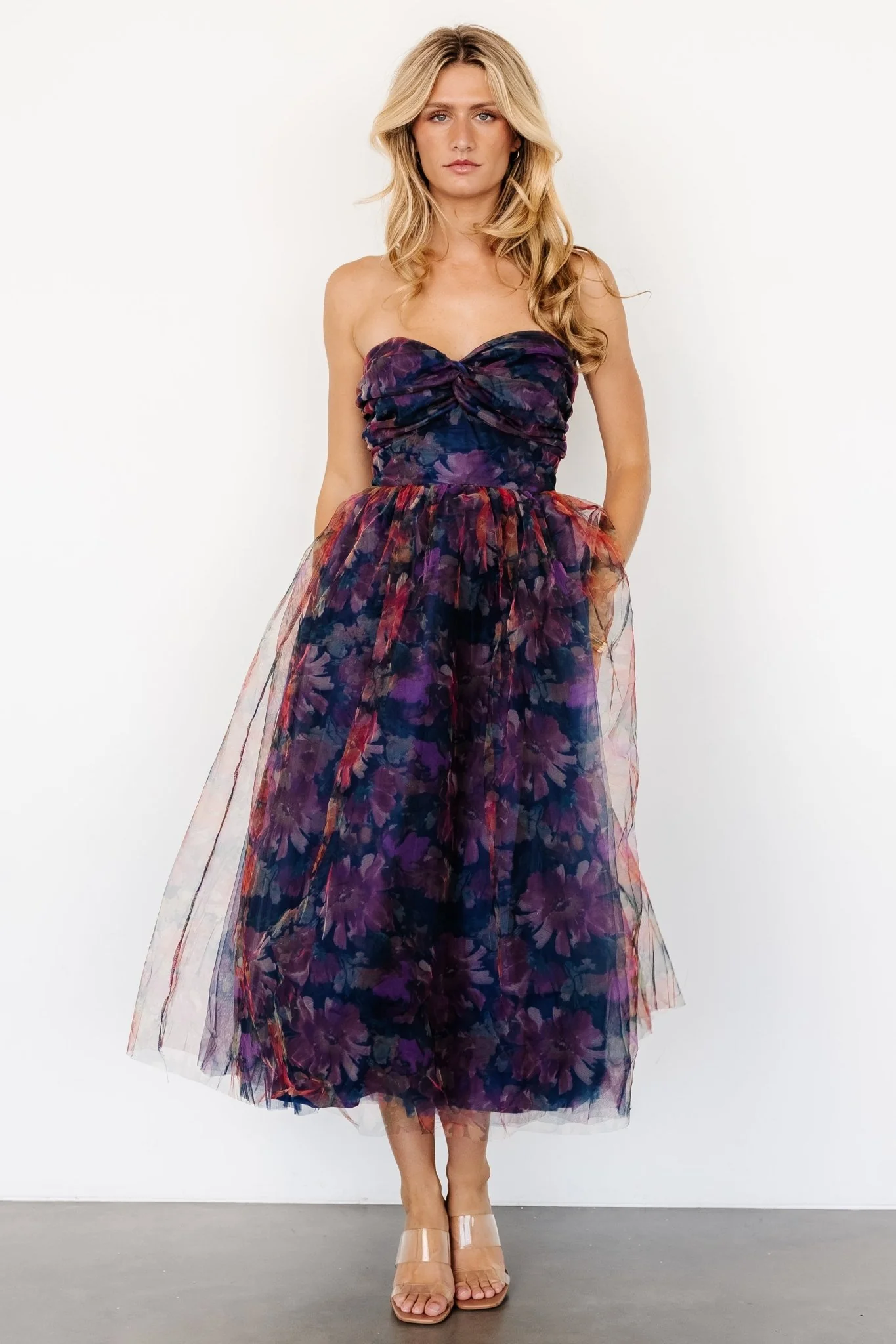 Cristelle Strapless Dress | Navy Multi Floral