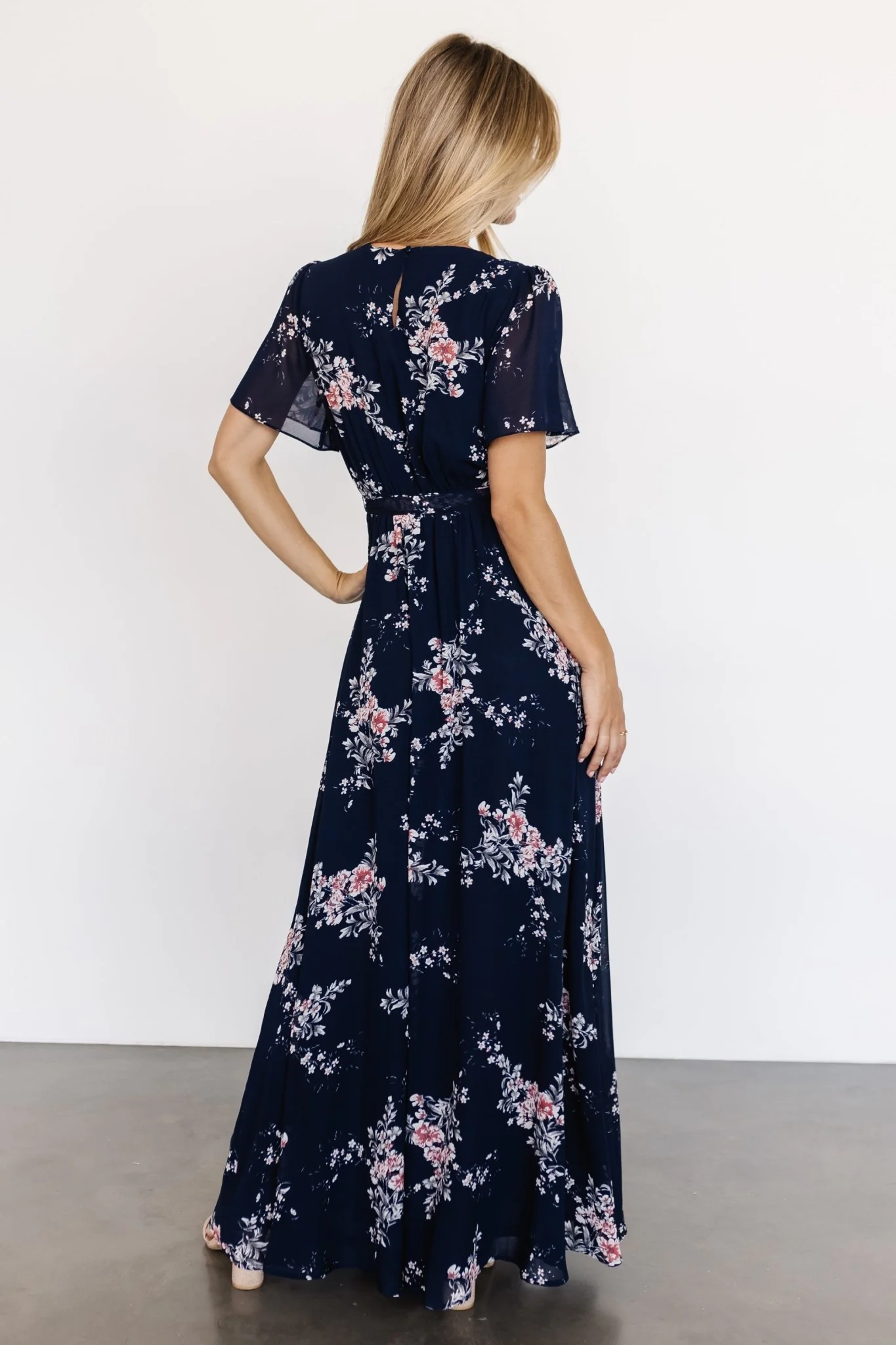Naomi Short Sleeve Maxi Dress | Navy Floral