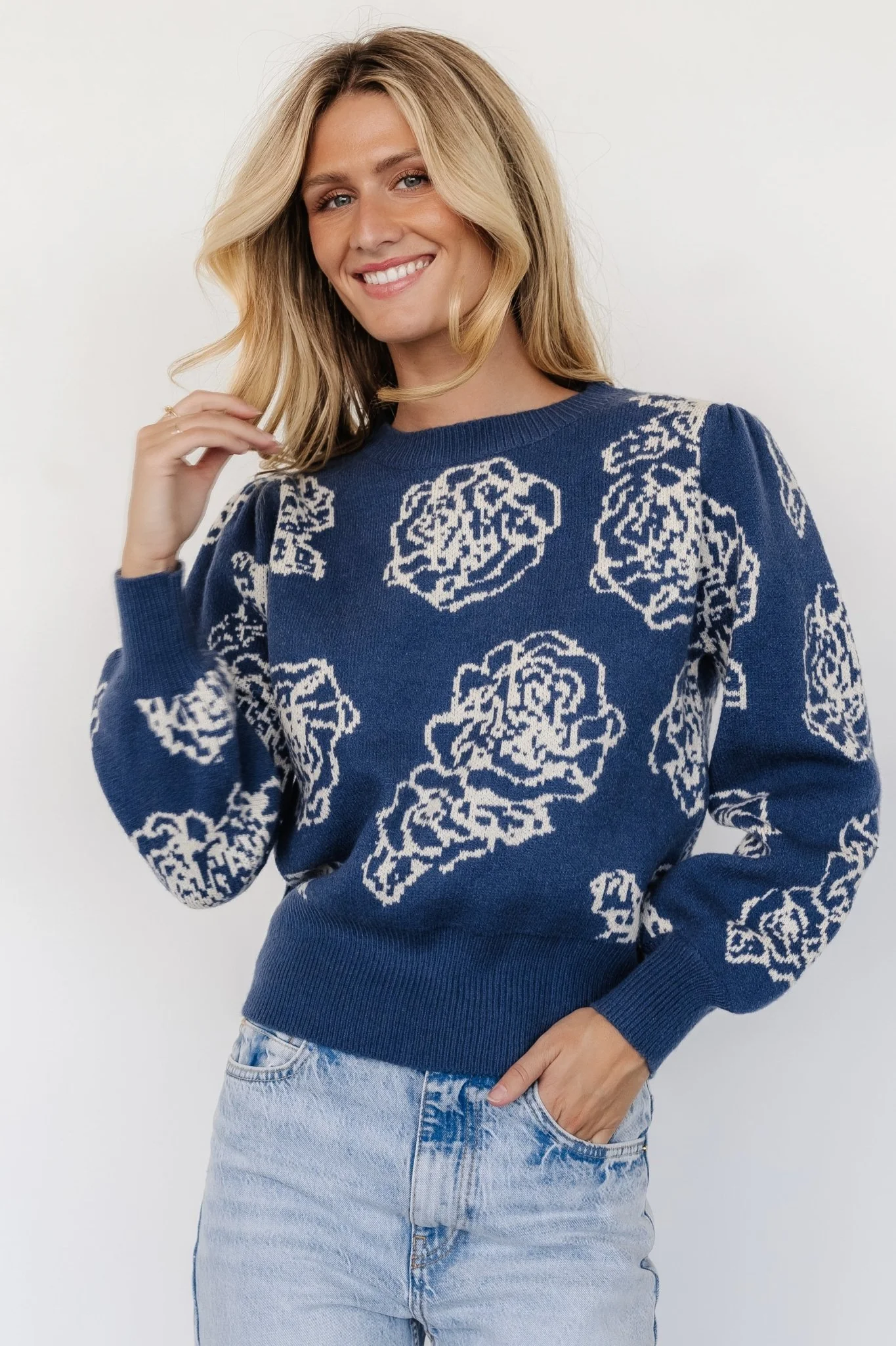 Blake Floral Sweater | Blue + Cream