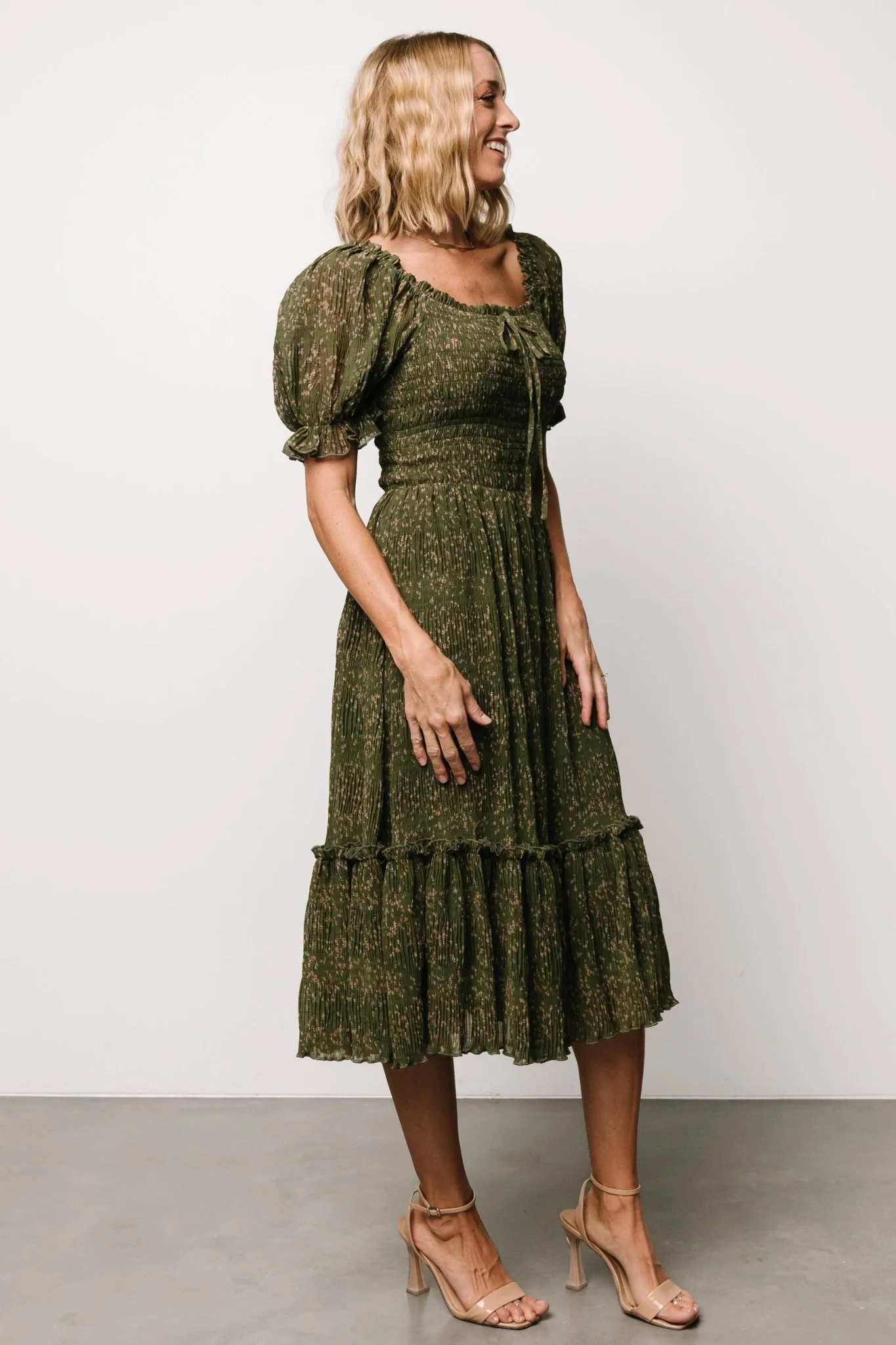 Beatrice Smocked Midi Dress | Olive Floral