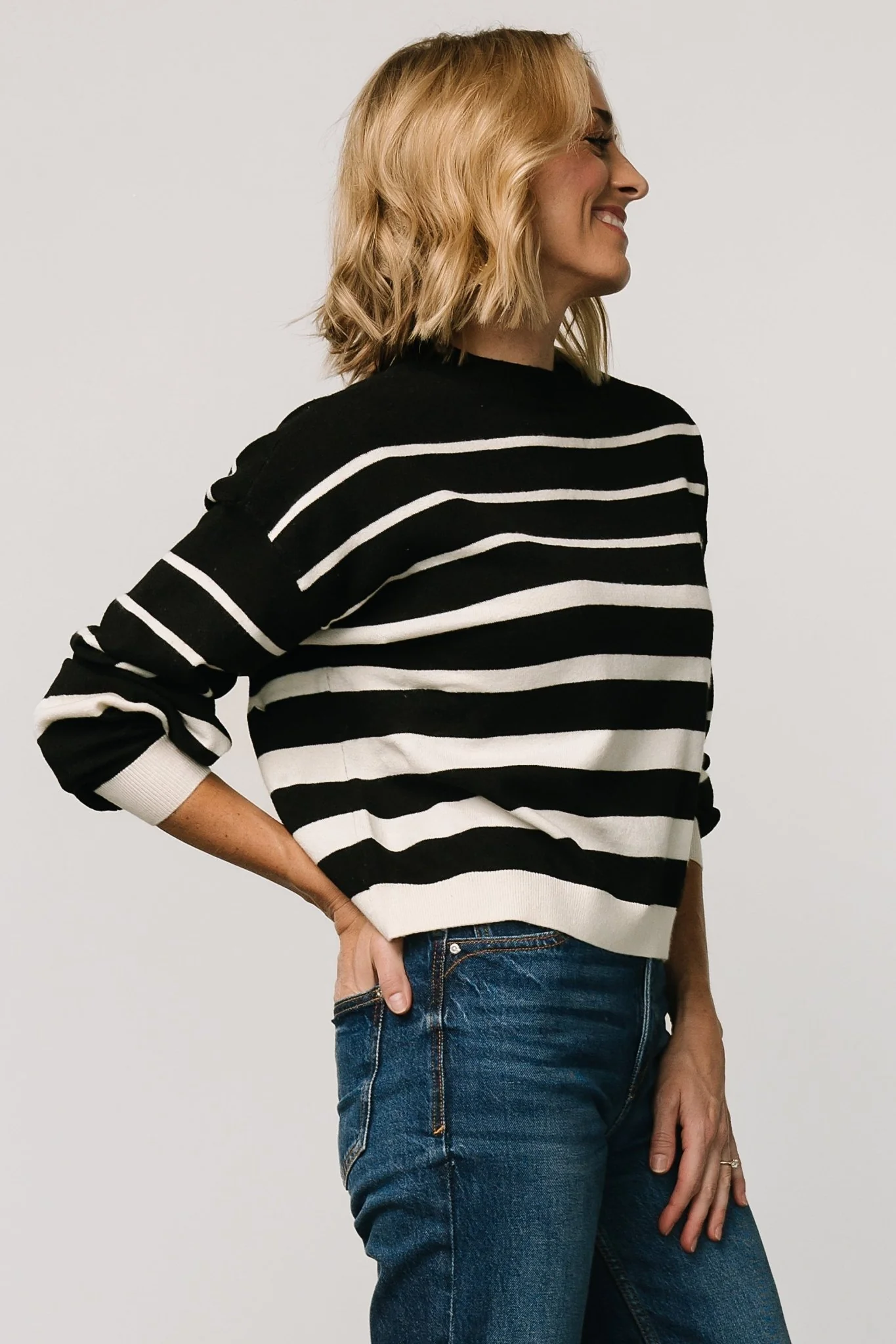 Jensen Stripe Sweater Top | Black + Ivory