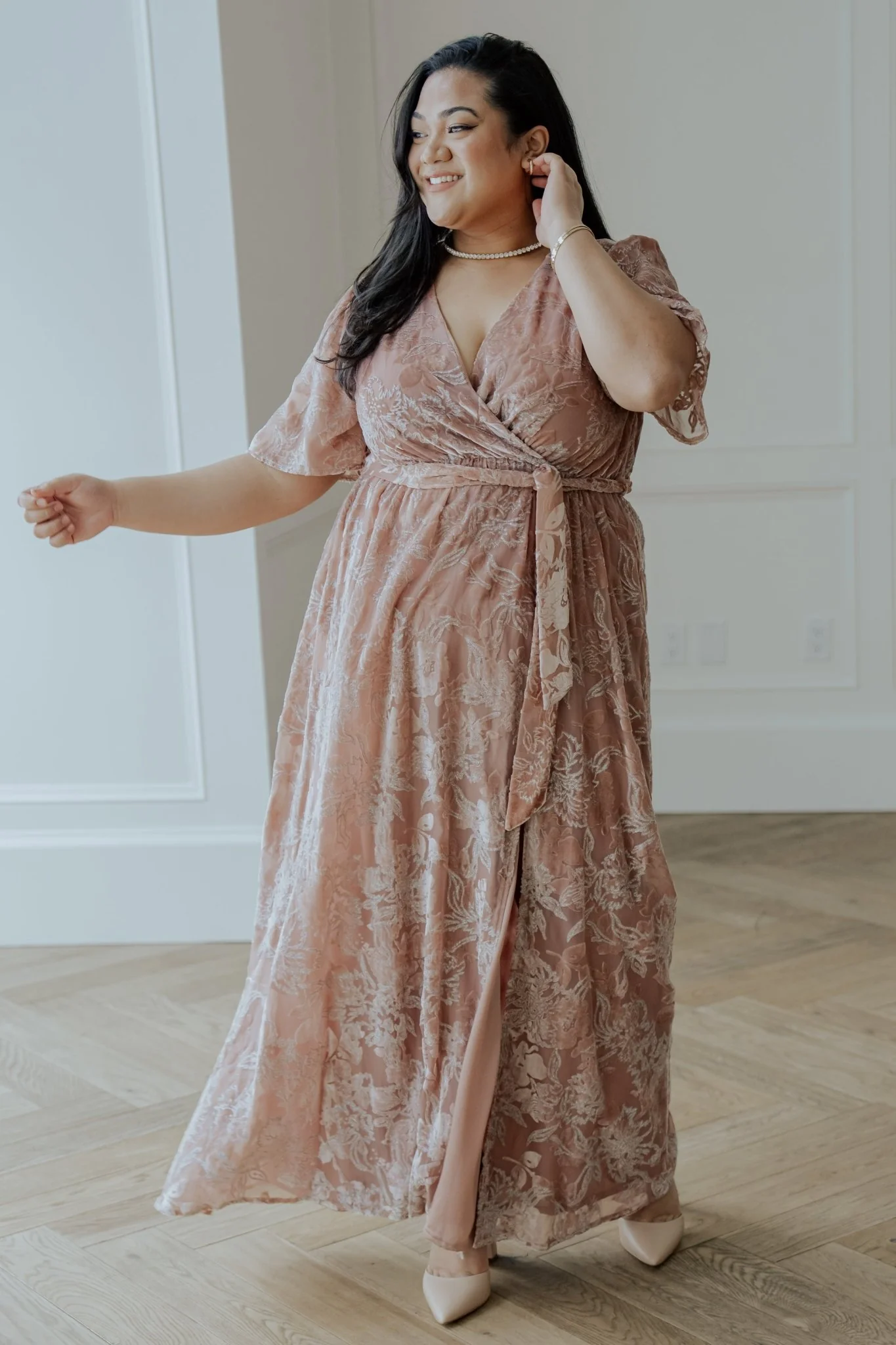 Uma Velvet Maxi Dress | Blush + Silver