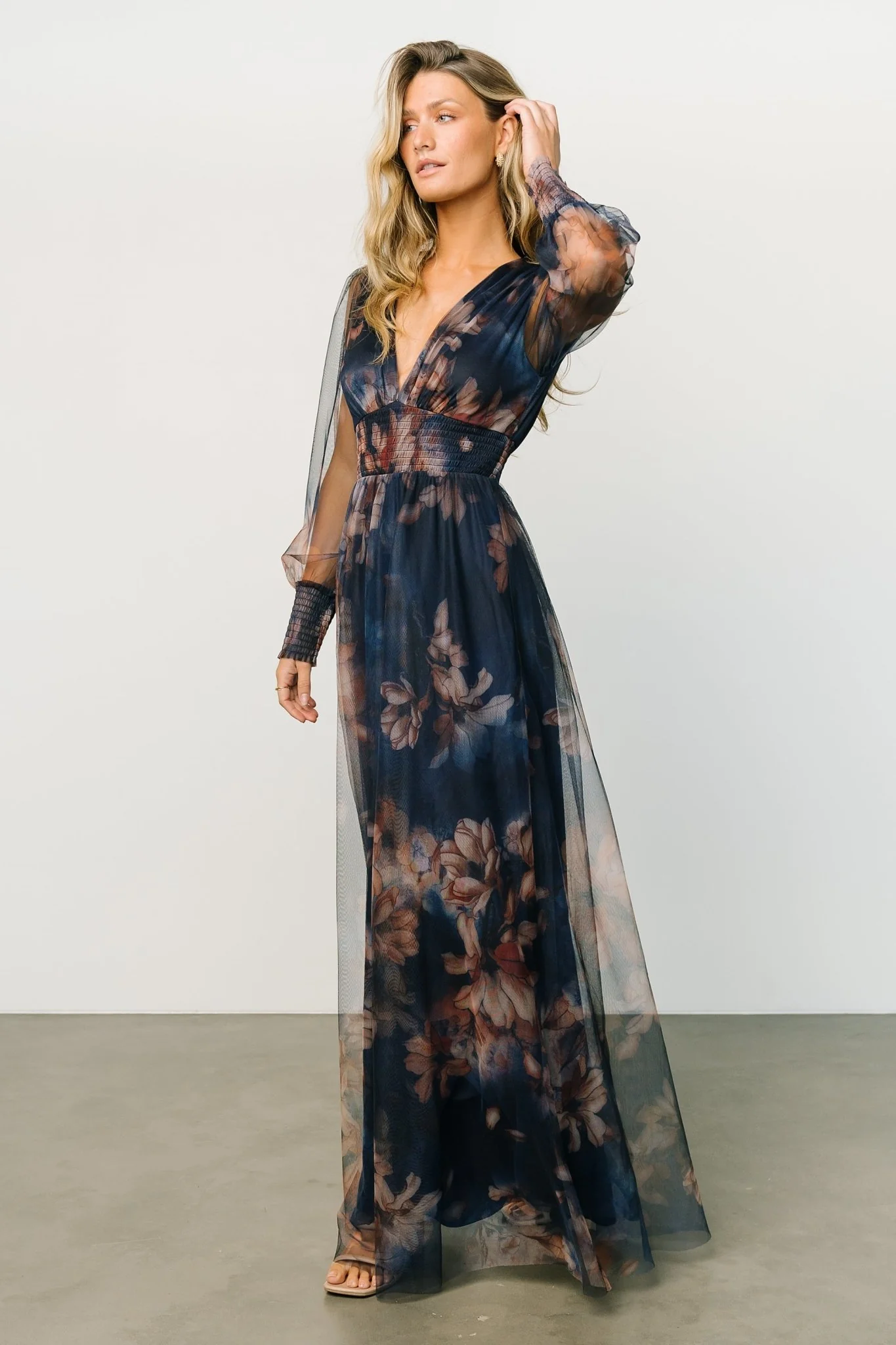 Layla Tulle Maxi Dress | Dark Blue Floral