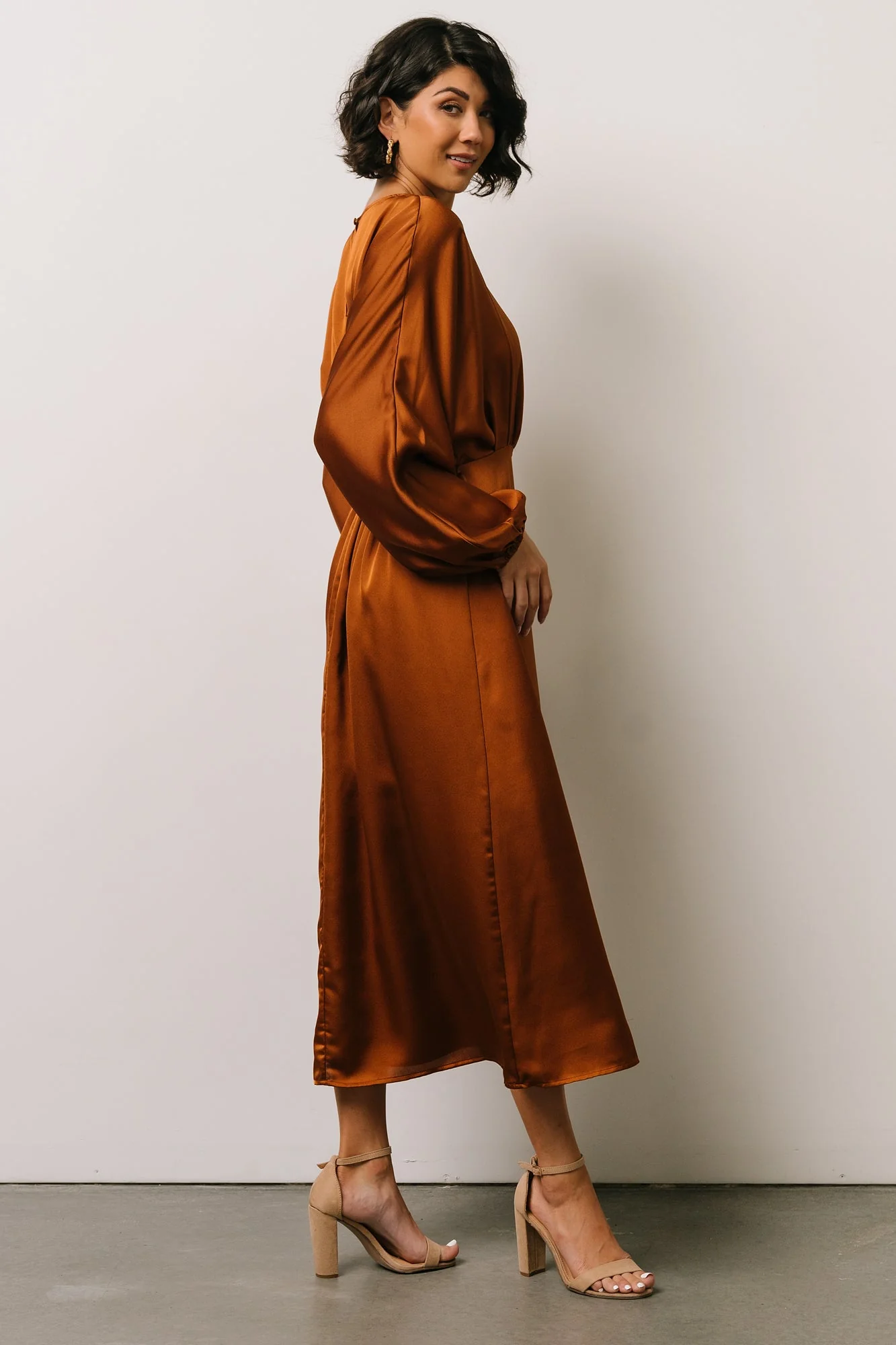 Balta Satin Midi Dress | Bronze