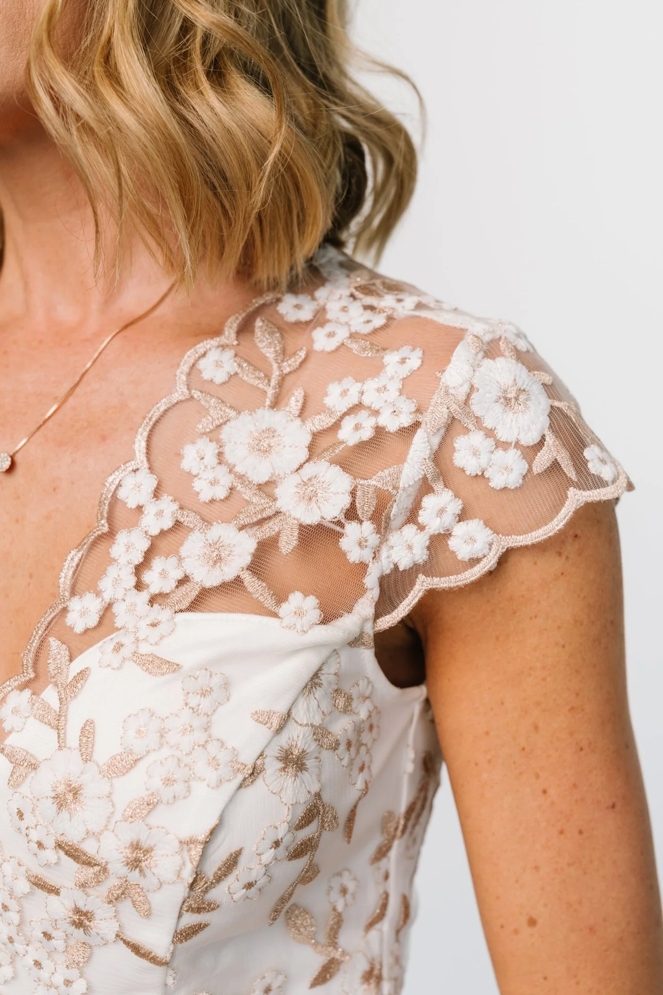 Monique Embroidered Midi Dress | White + Gold