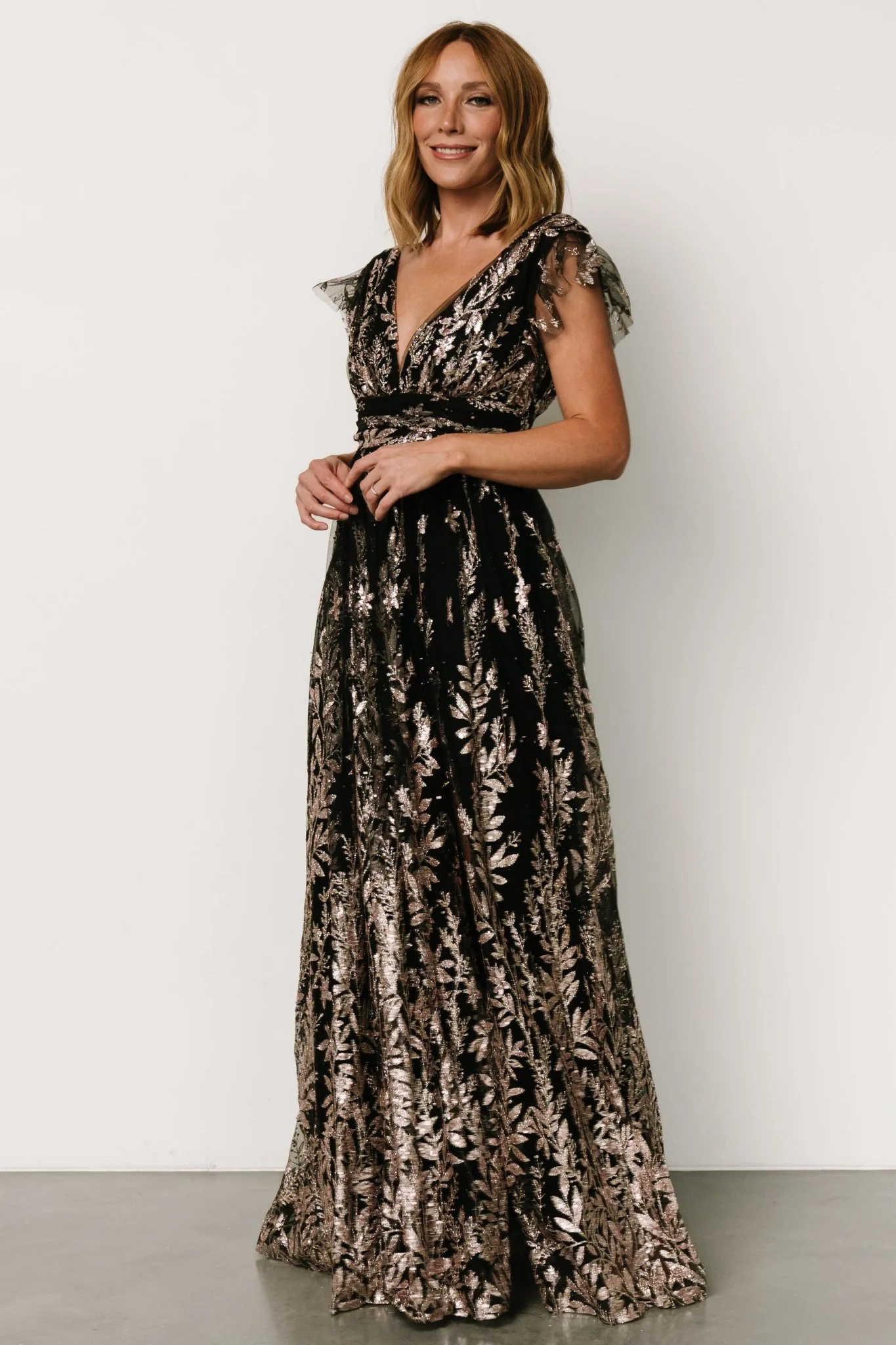 Karina Shimmer Gown | Black + Rose Gold