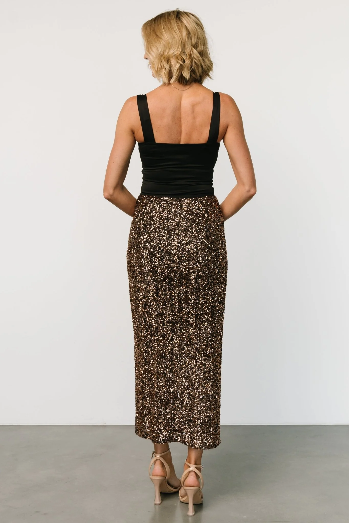 Charmed Sequin Midi Skirt | Bronze
