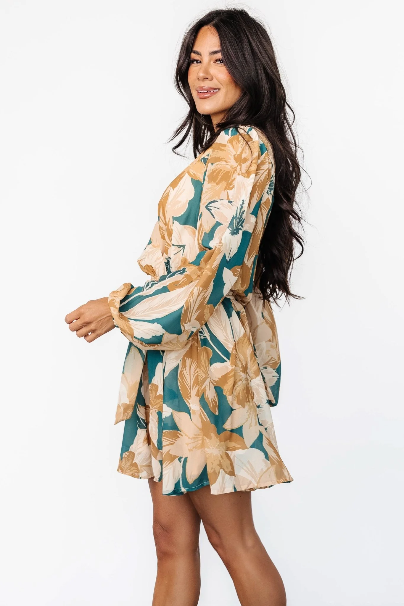 Juno Short Dress | Green + Gold Floral
