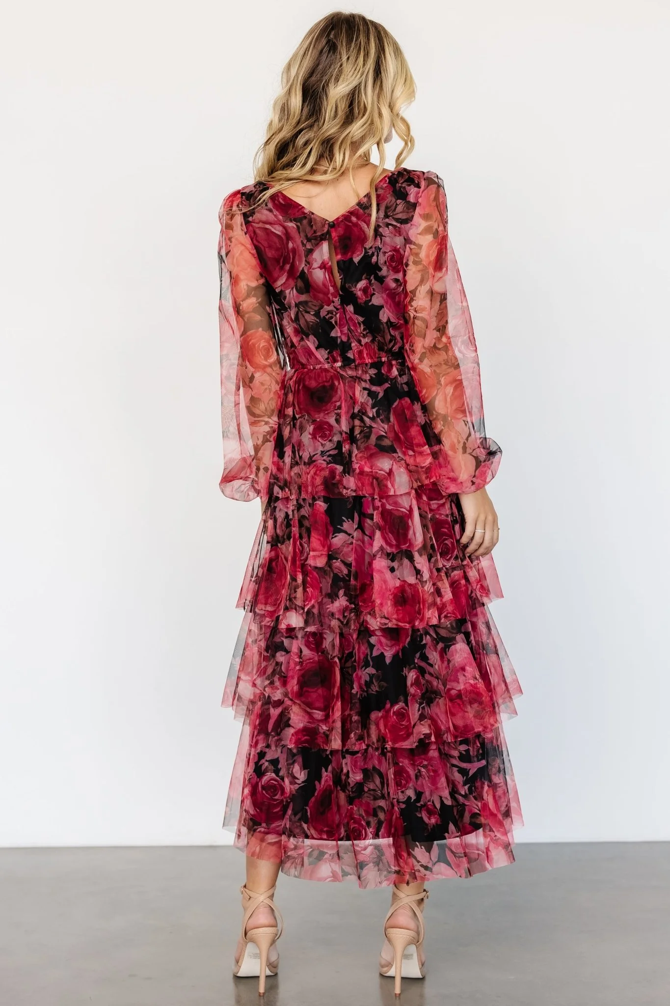 Carolina Tulle Tiered Maxi Dress | Red + Black Floral