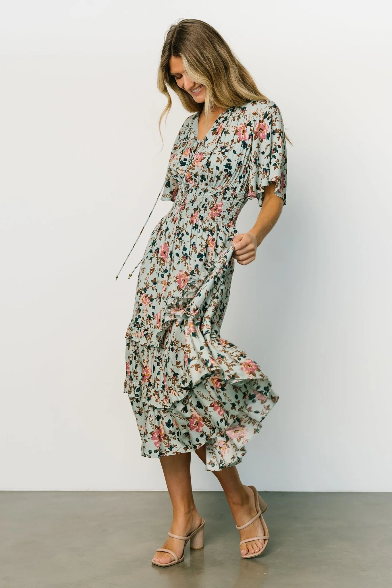 Spell Boho Midi Dress | Sage + Pink Floral