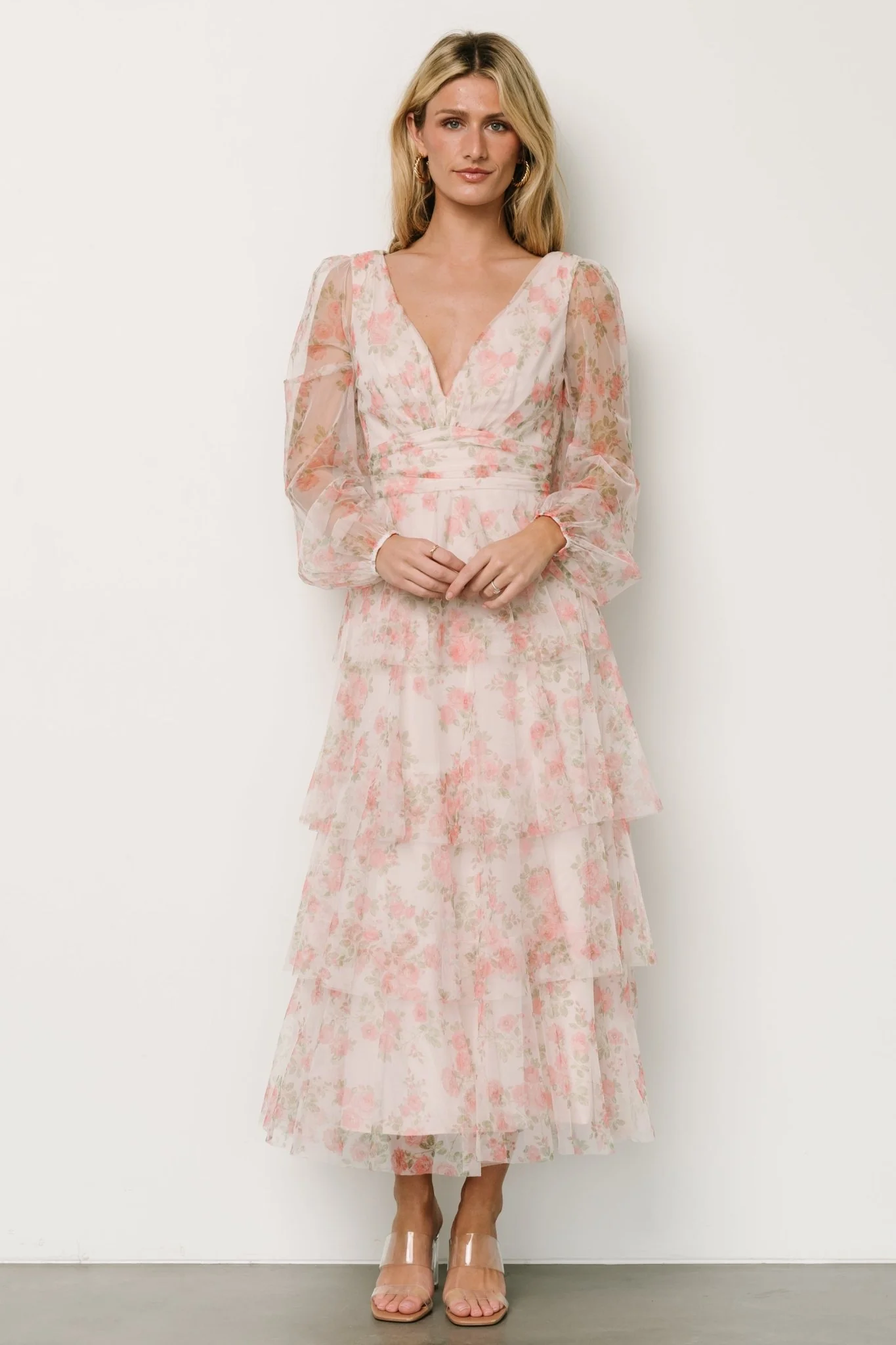 Carolina Tulle Tiered Maxi Dress | Blush Floral