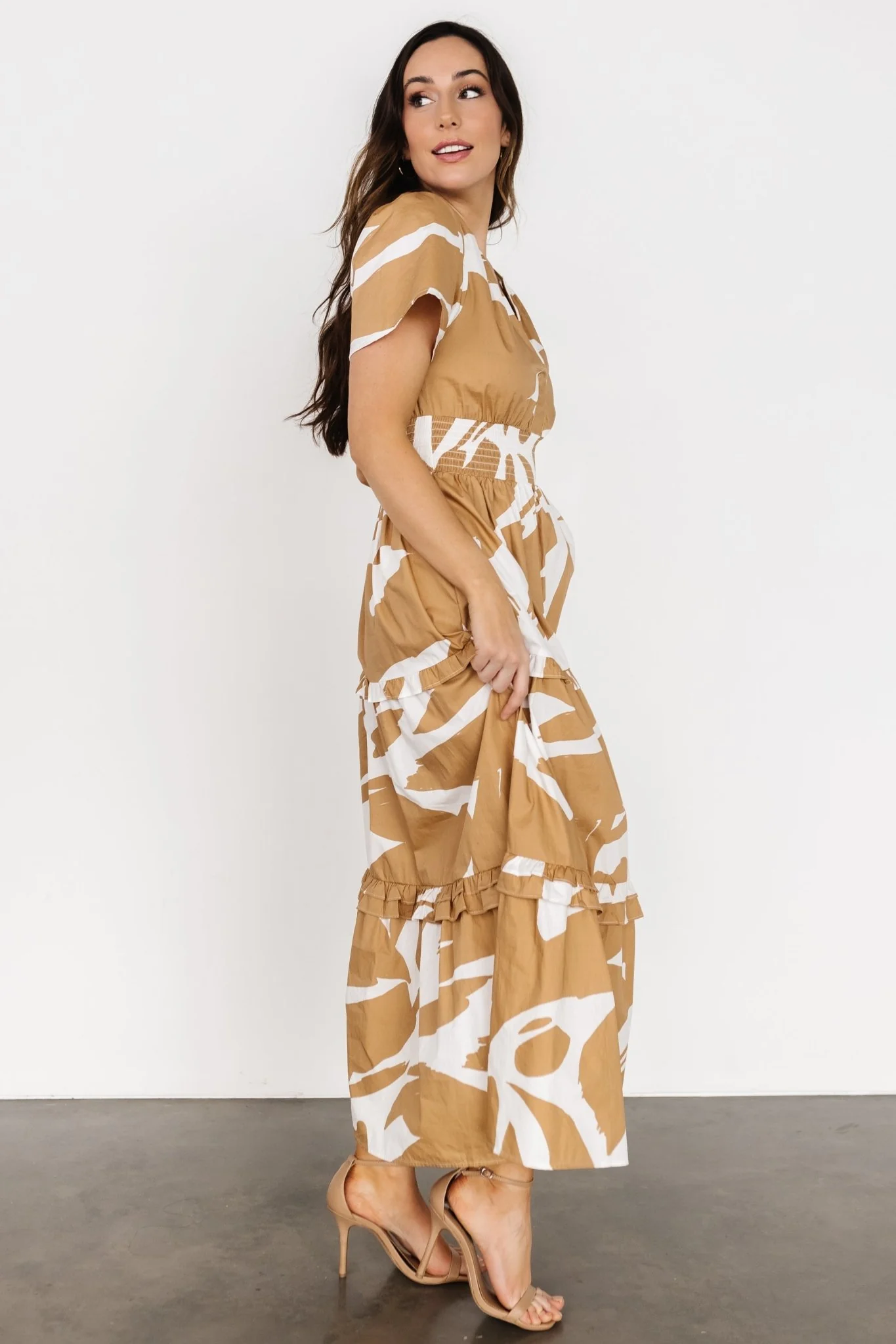 Palmer Tiered Maxi Dress | Camel + White