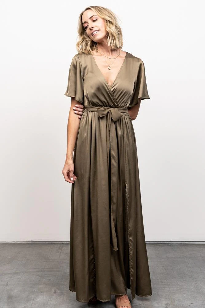 Sicily Satin Maxi Dress | Olive