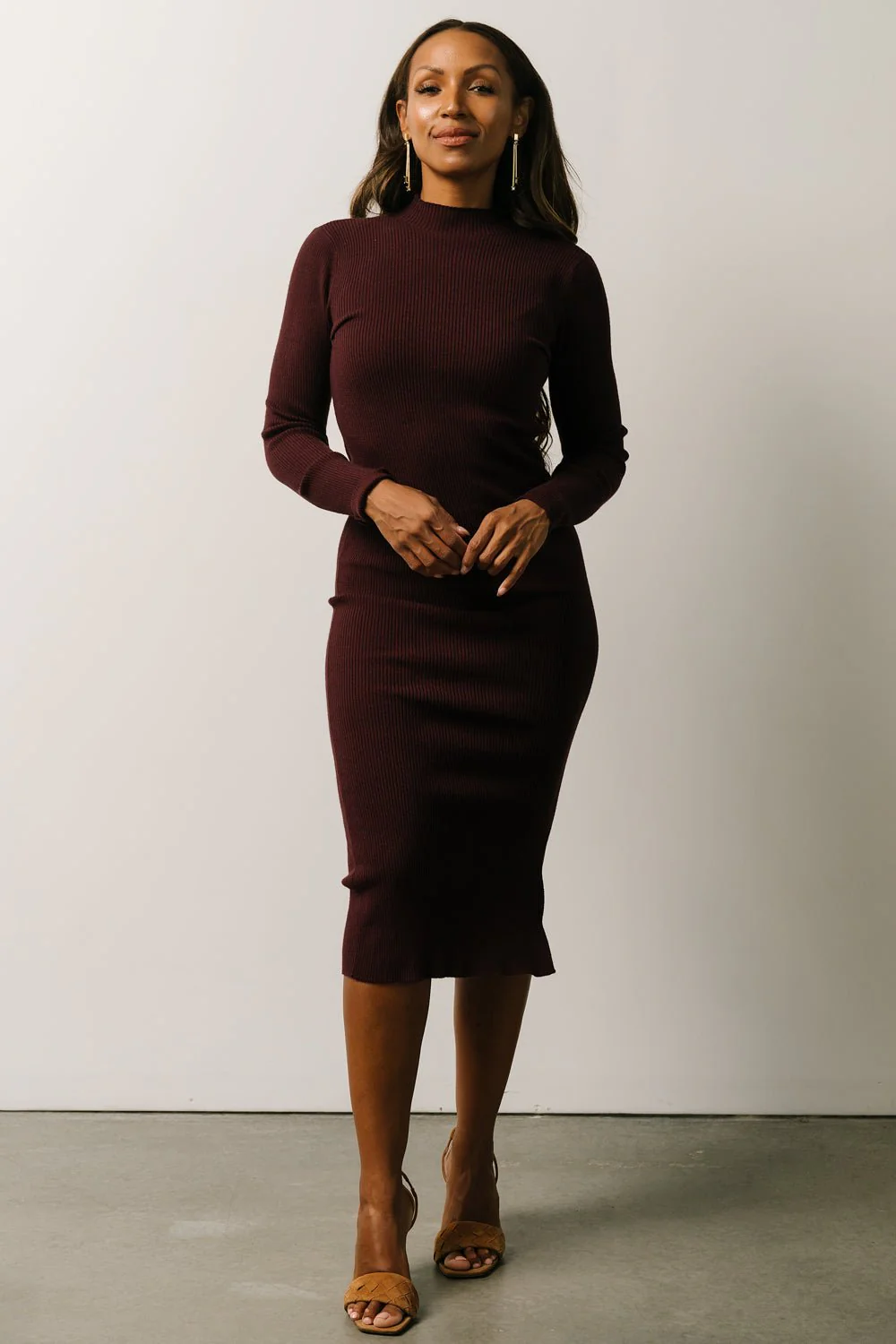 Knightsbridge Ribbed Sweater Midi Dress | Burgundy