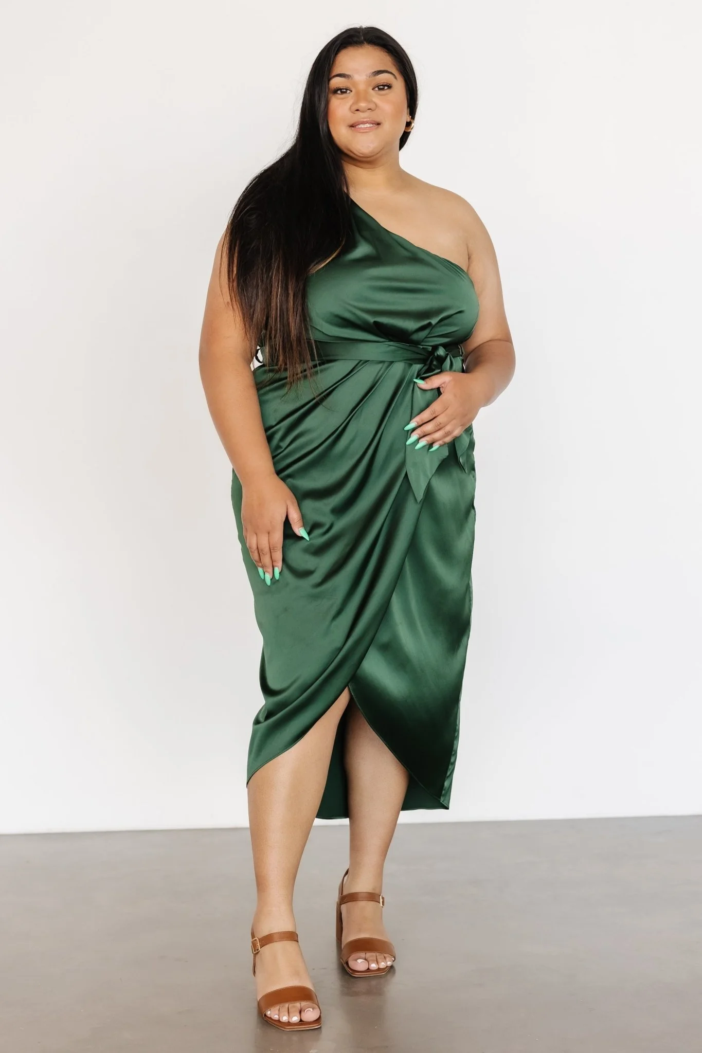 Celia One Shoulder Midi Dress | Dark Green