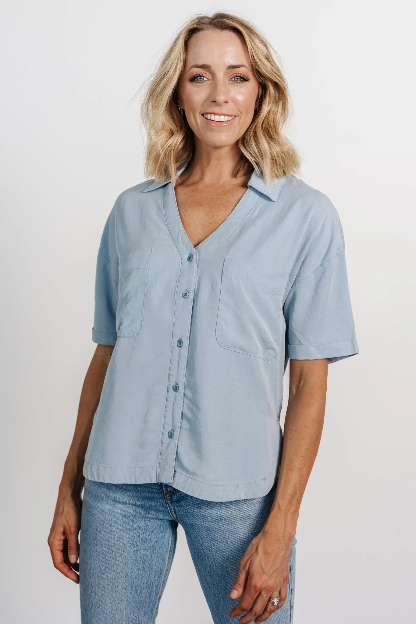 Kinsley Button Top | Light Denim