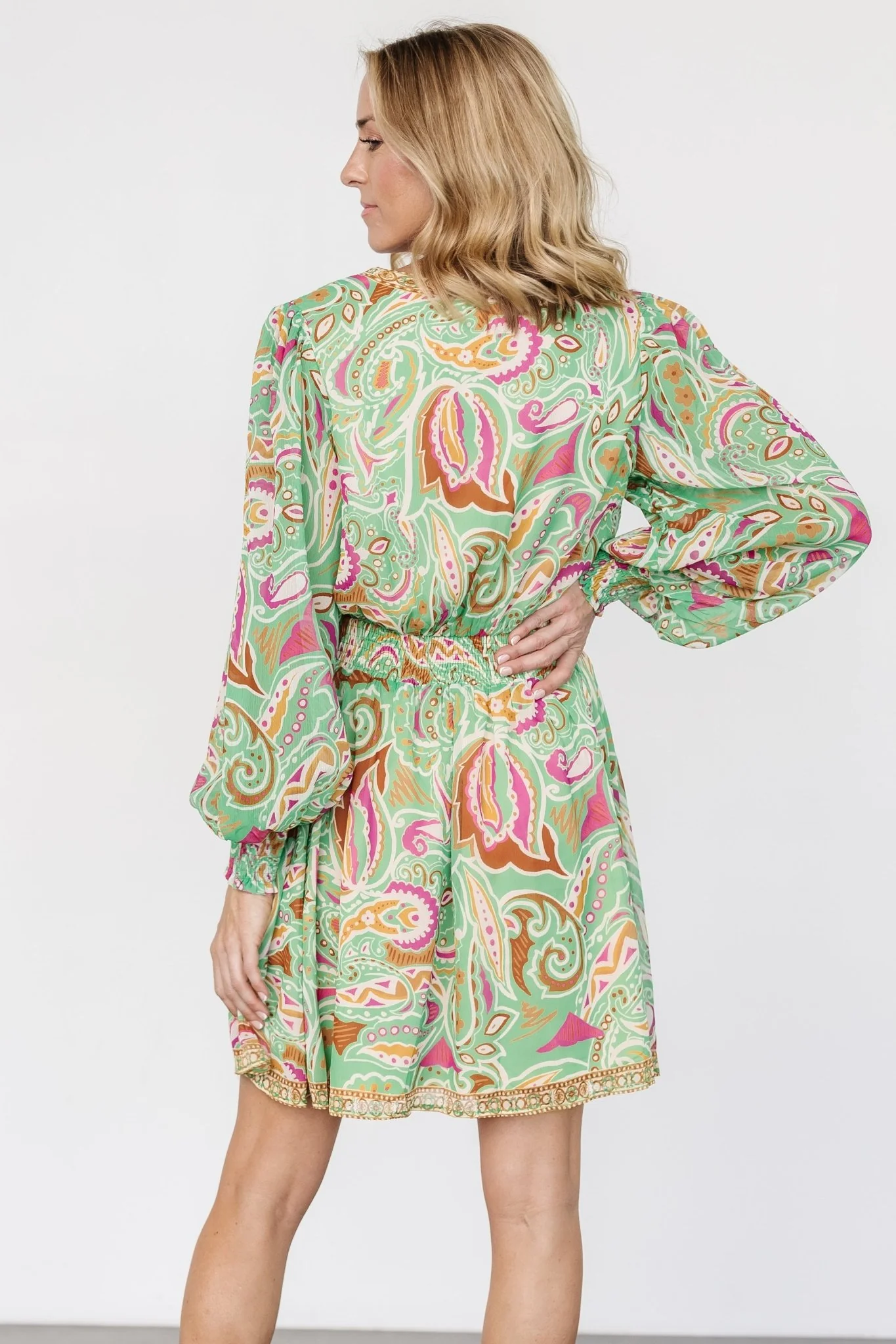Vesta Short Dress | Green Print