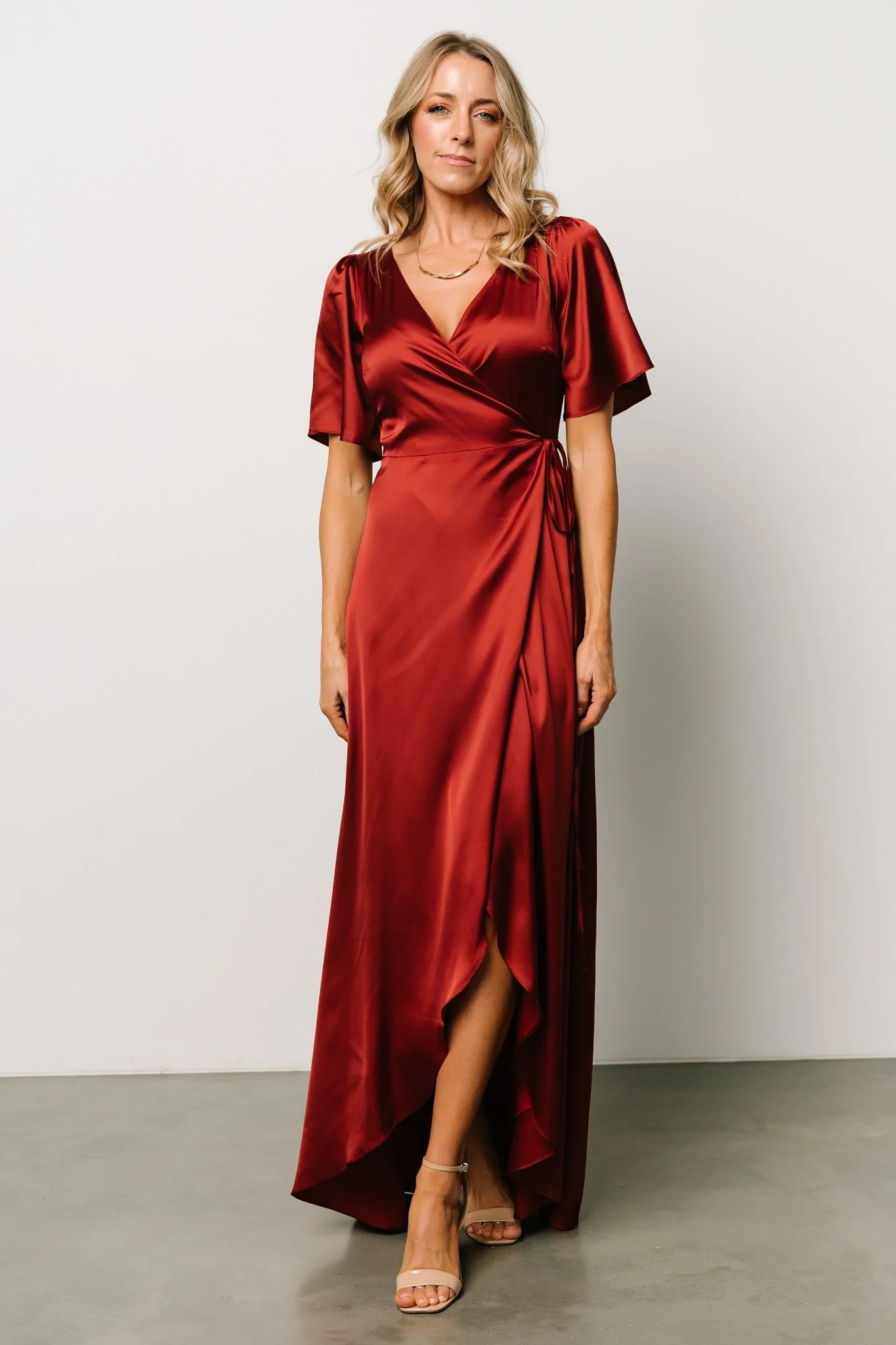 Vara Satin Maxi Wrap Dress | Terracotta