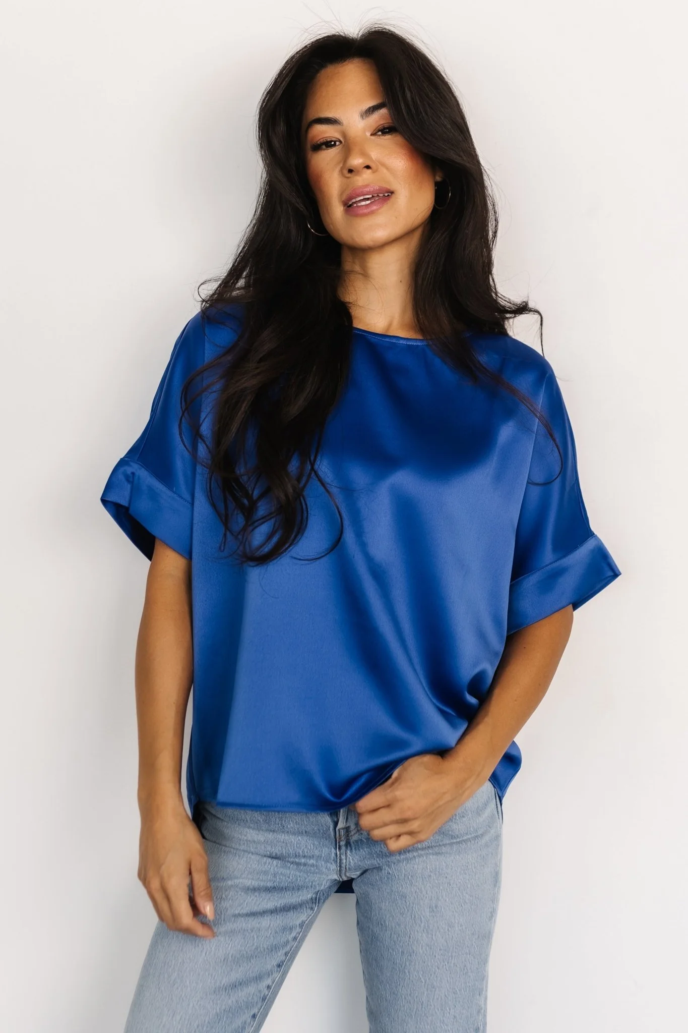 Rory Satin Top | Cobalt