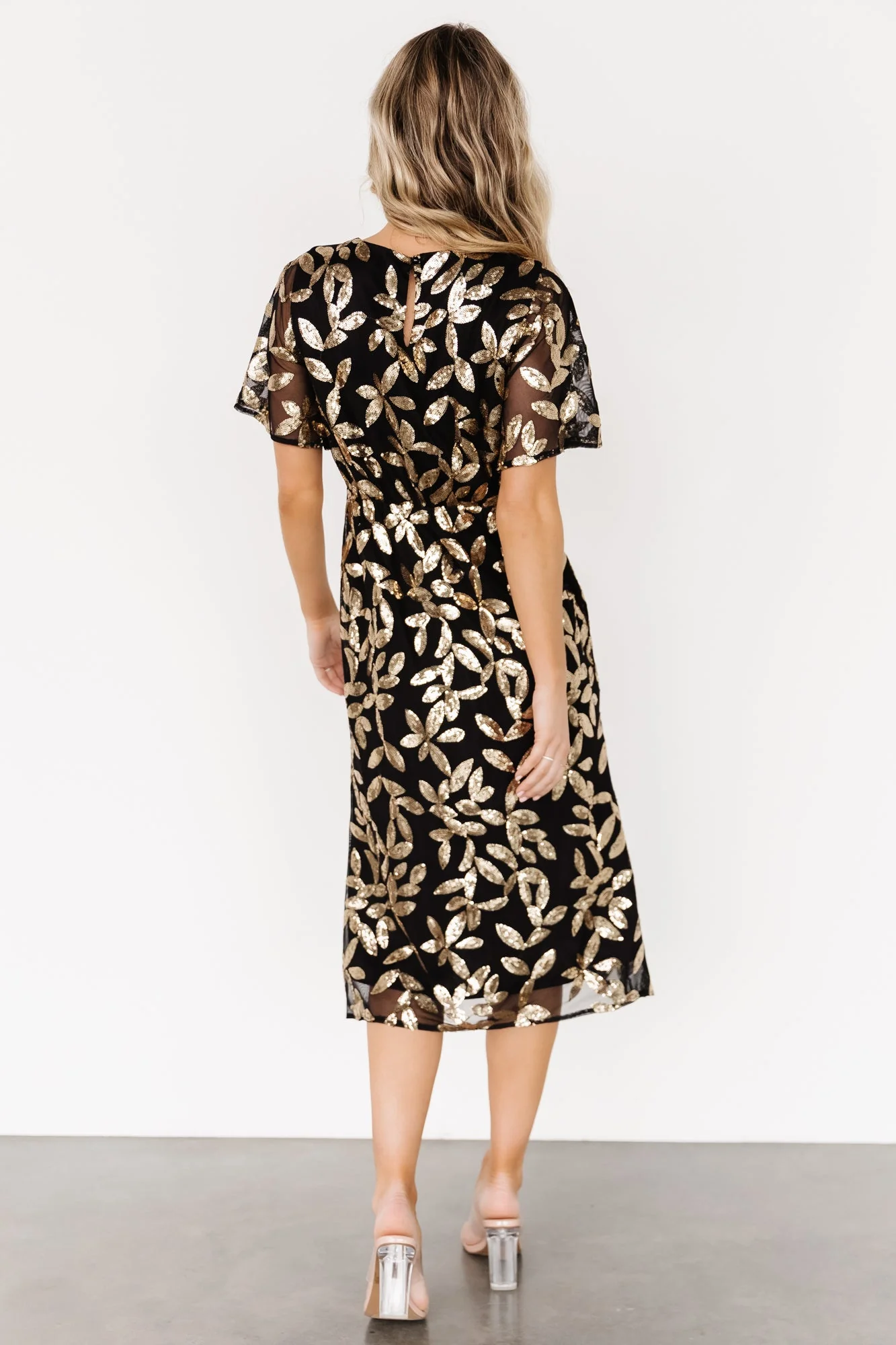 Deanna Sequin Midi Dress | Black + Gold