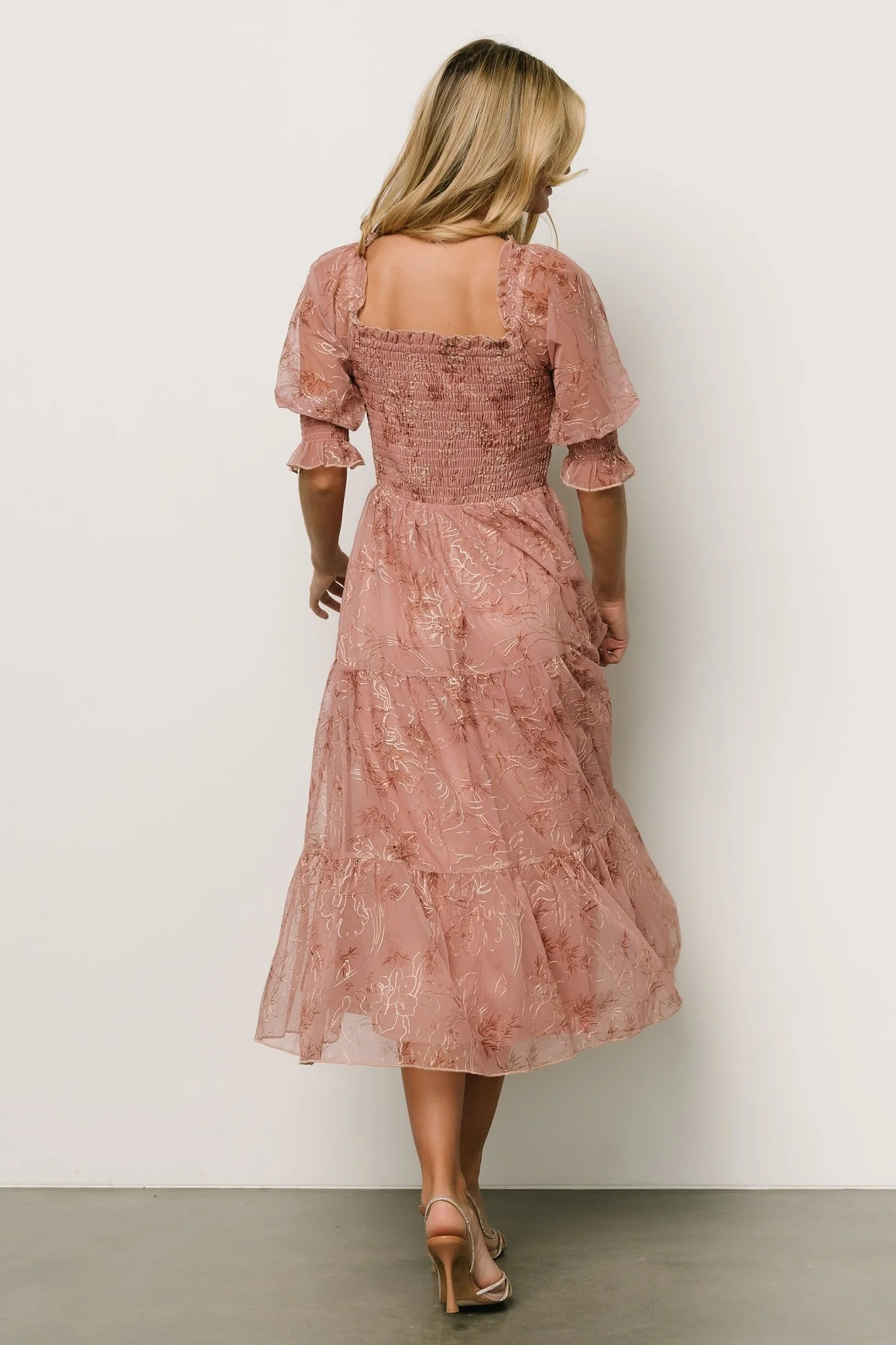 Fabian Jacquard Midi Dress | Mauve + Gold