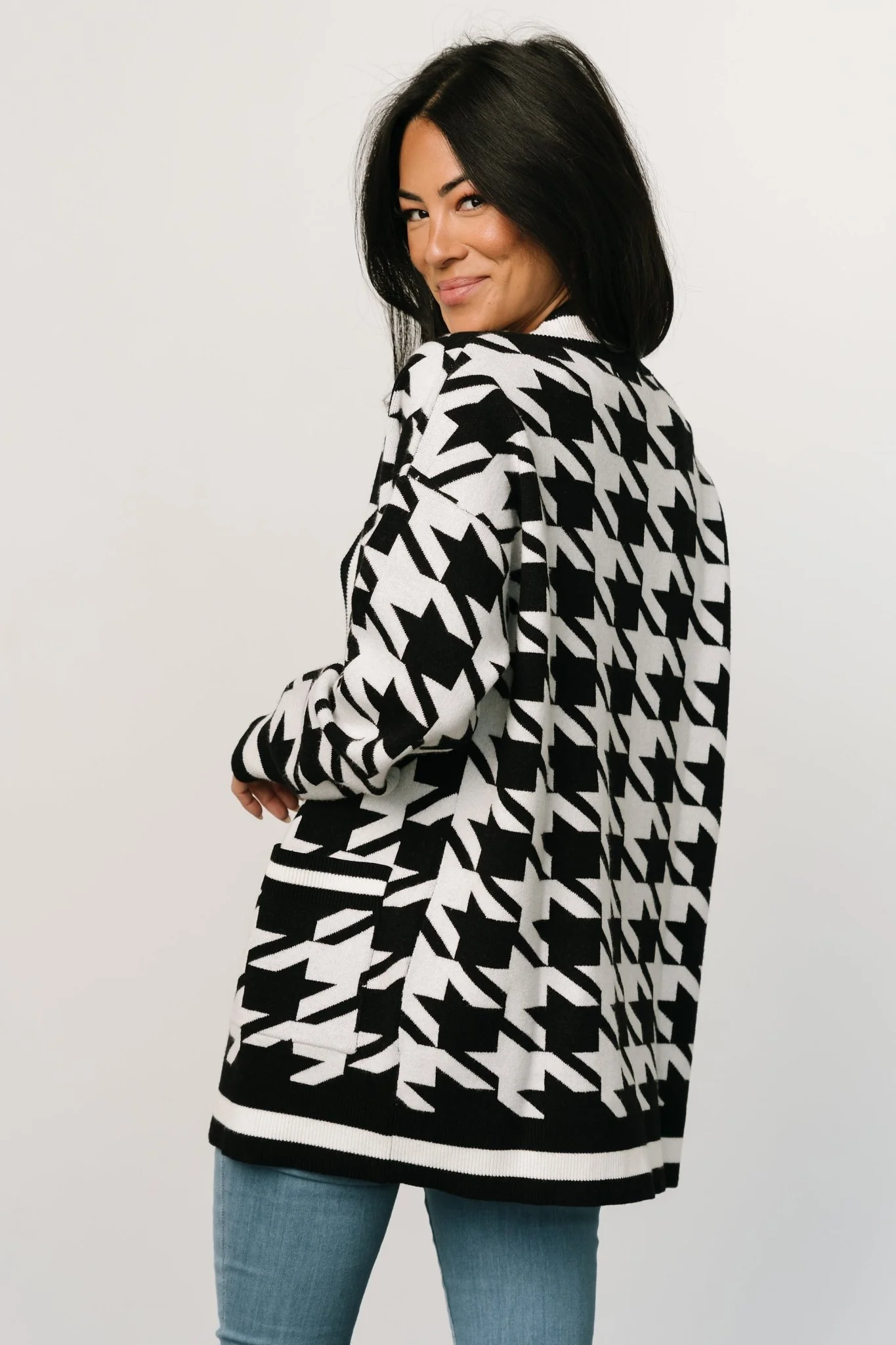Leroy Houndstooth Cardigan | Black + White