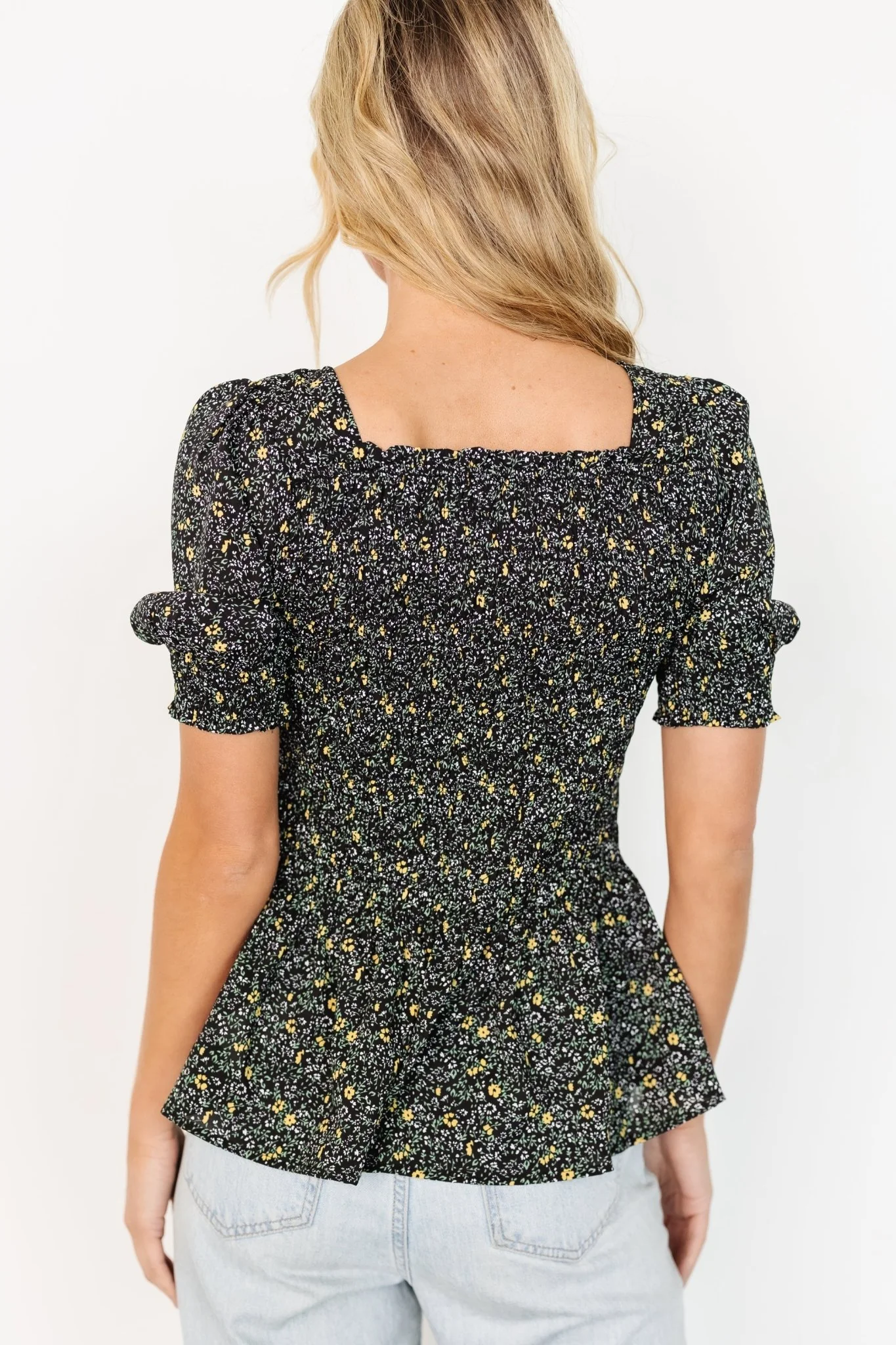 Felice Smocked Top | Black Print