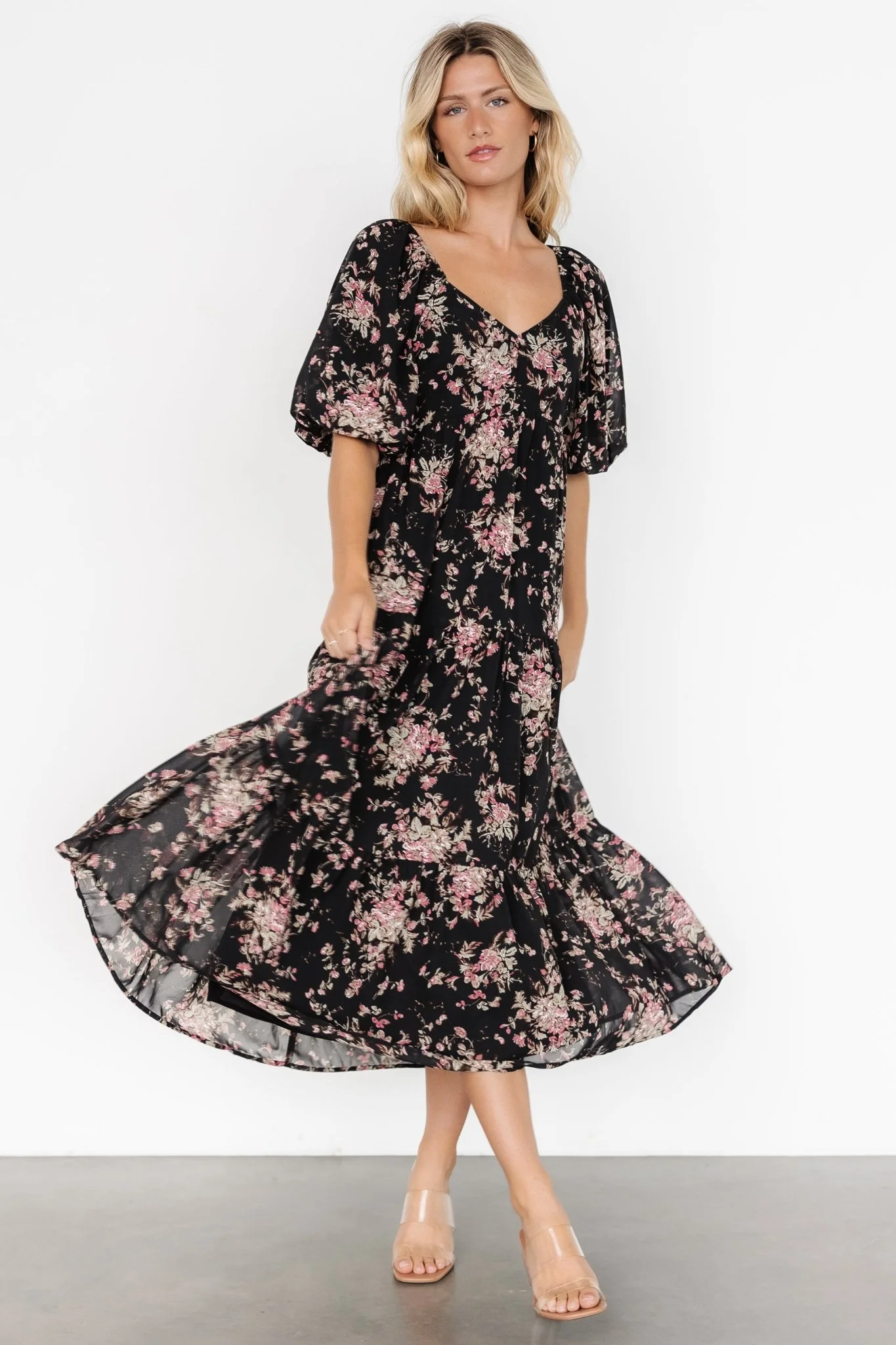 Evelette Dress | Black + Mauve Floral