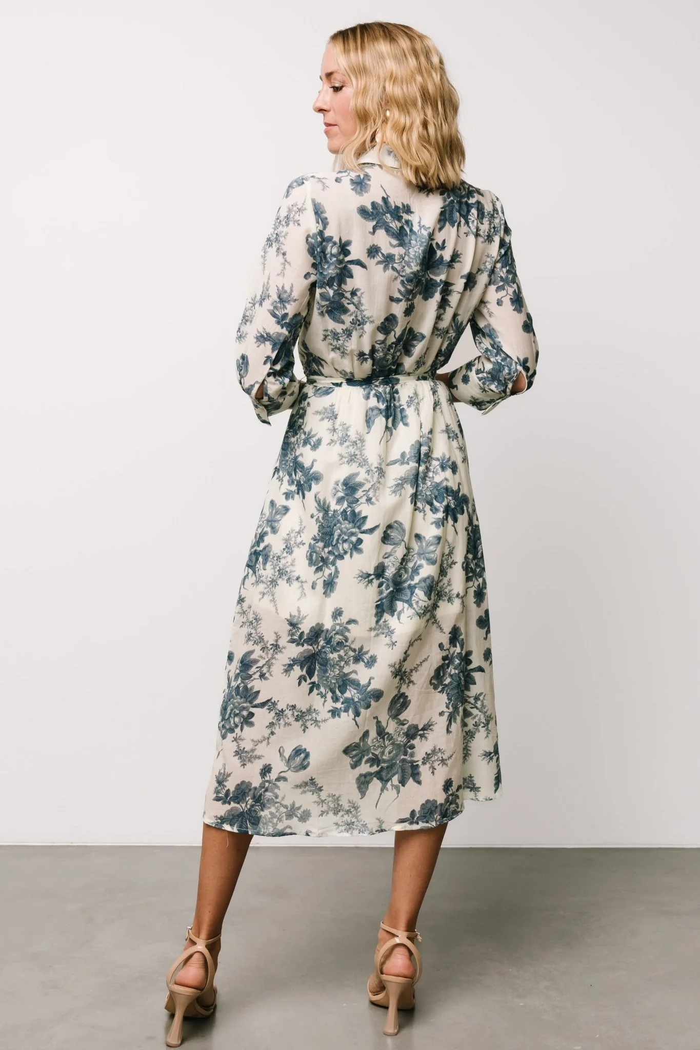 Eunice Button Midi Dress | Ivory + Blue Floral