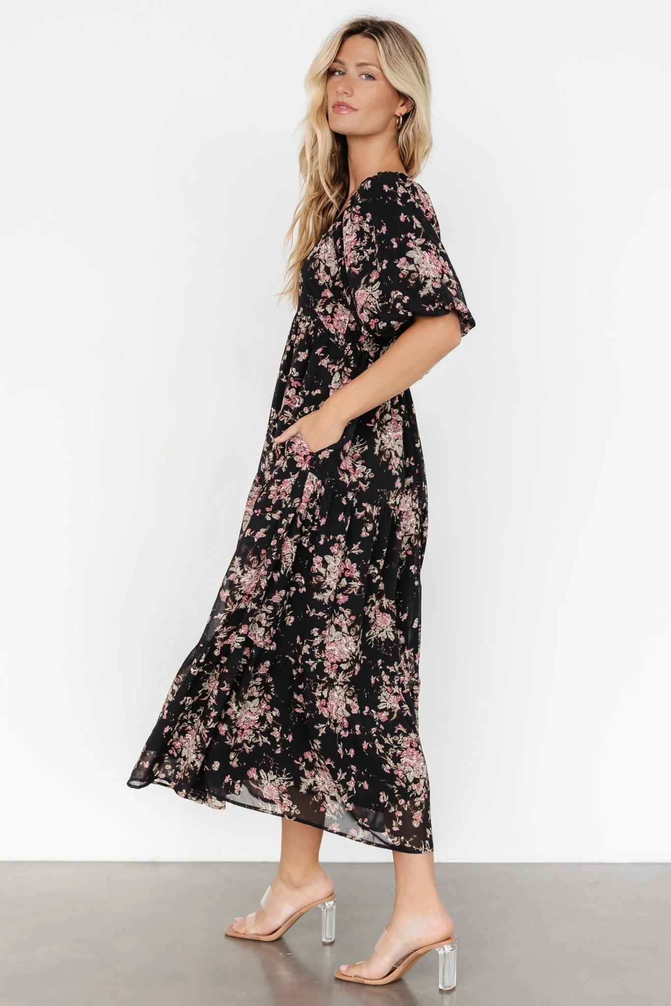 Evelette Dress | Black + Mauve Floral