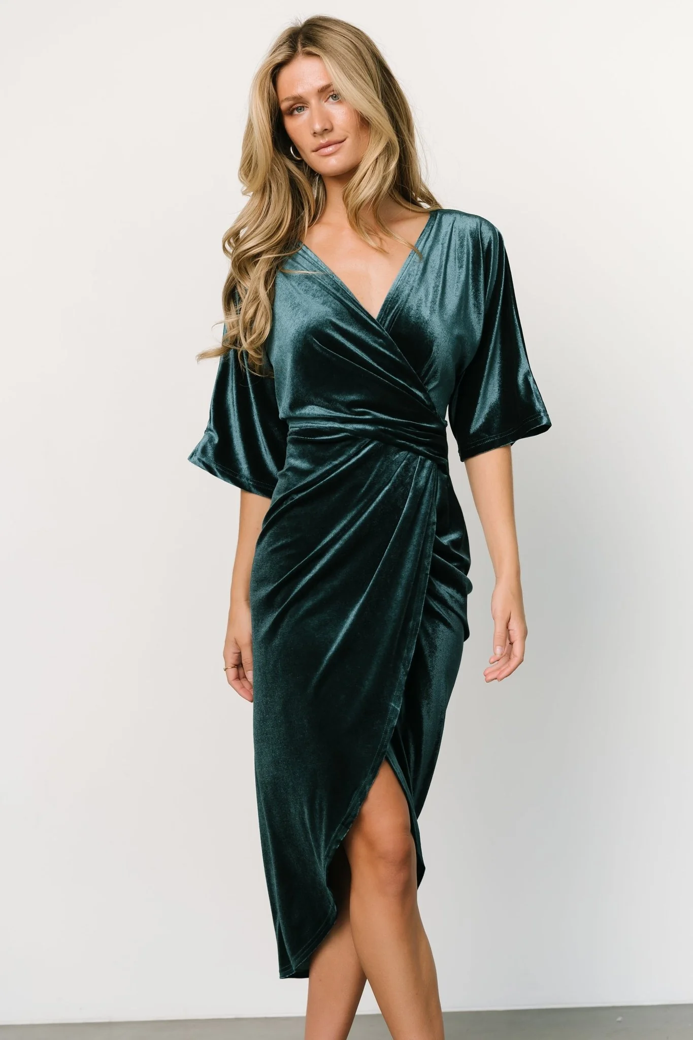 Brendyn Ruched Velvet Dress | Jade