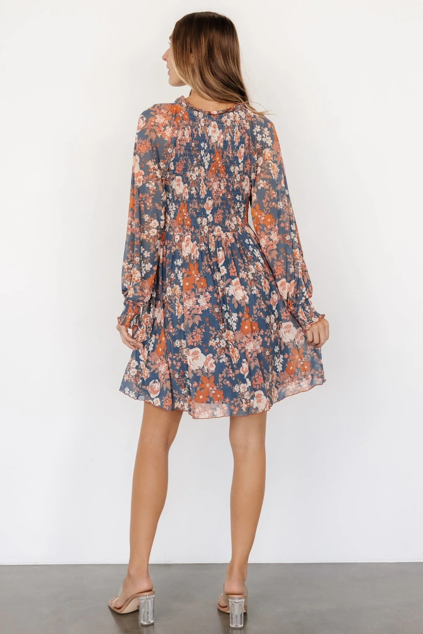 Parker Short Dress | Blue + Orange Floral