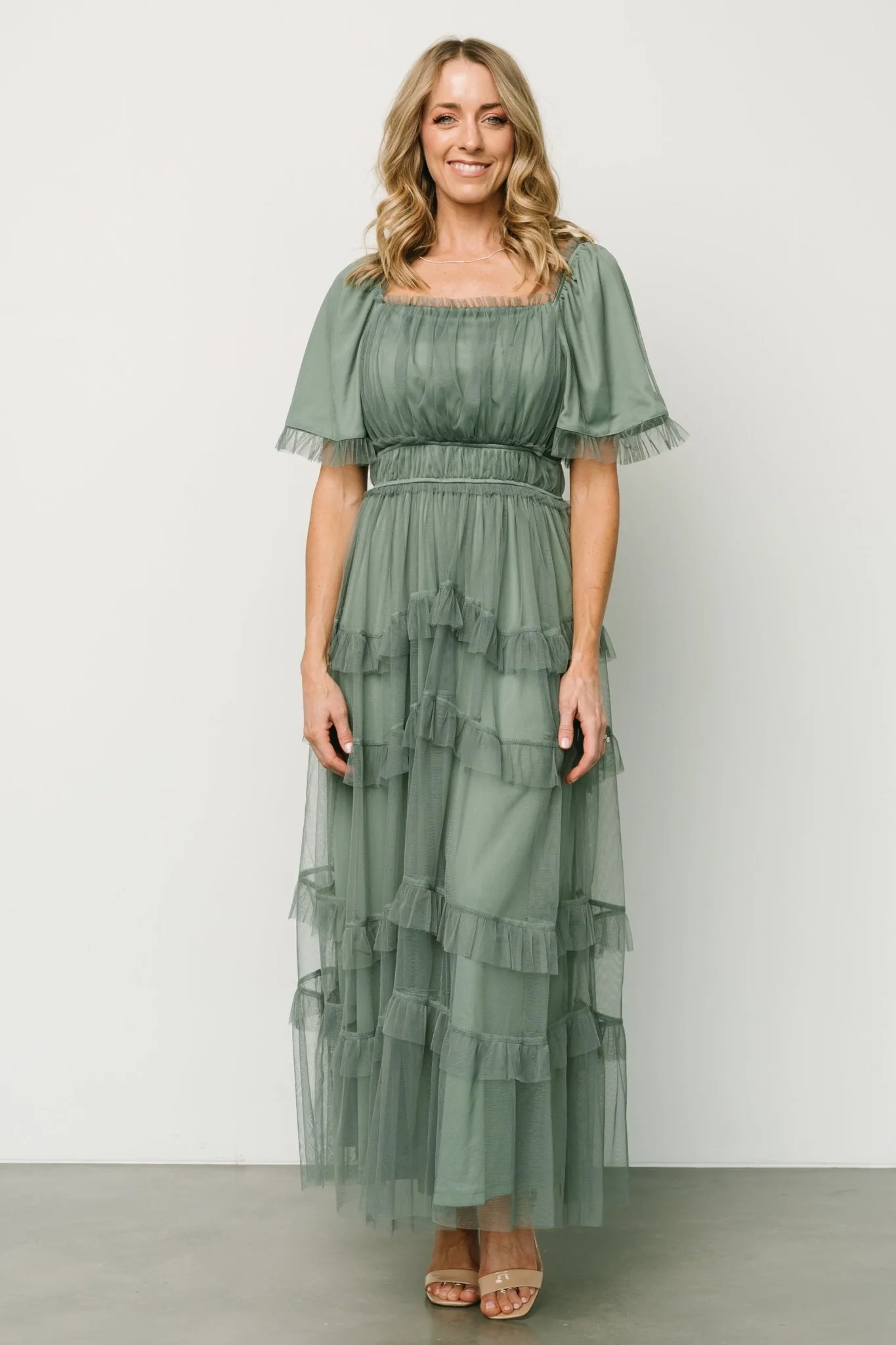 Magdalena Tulle Maxi Dress | Eucalyptus