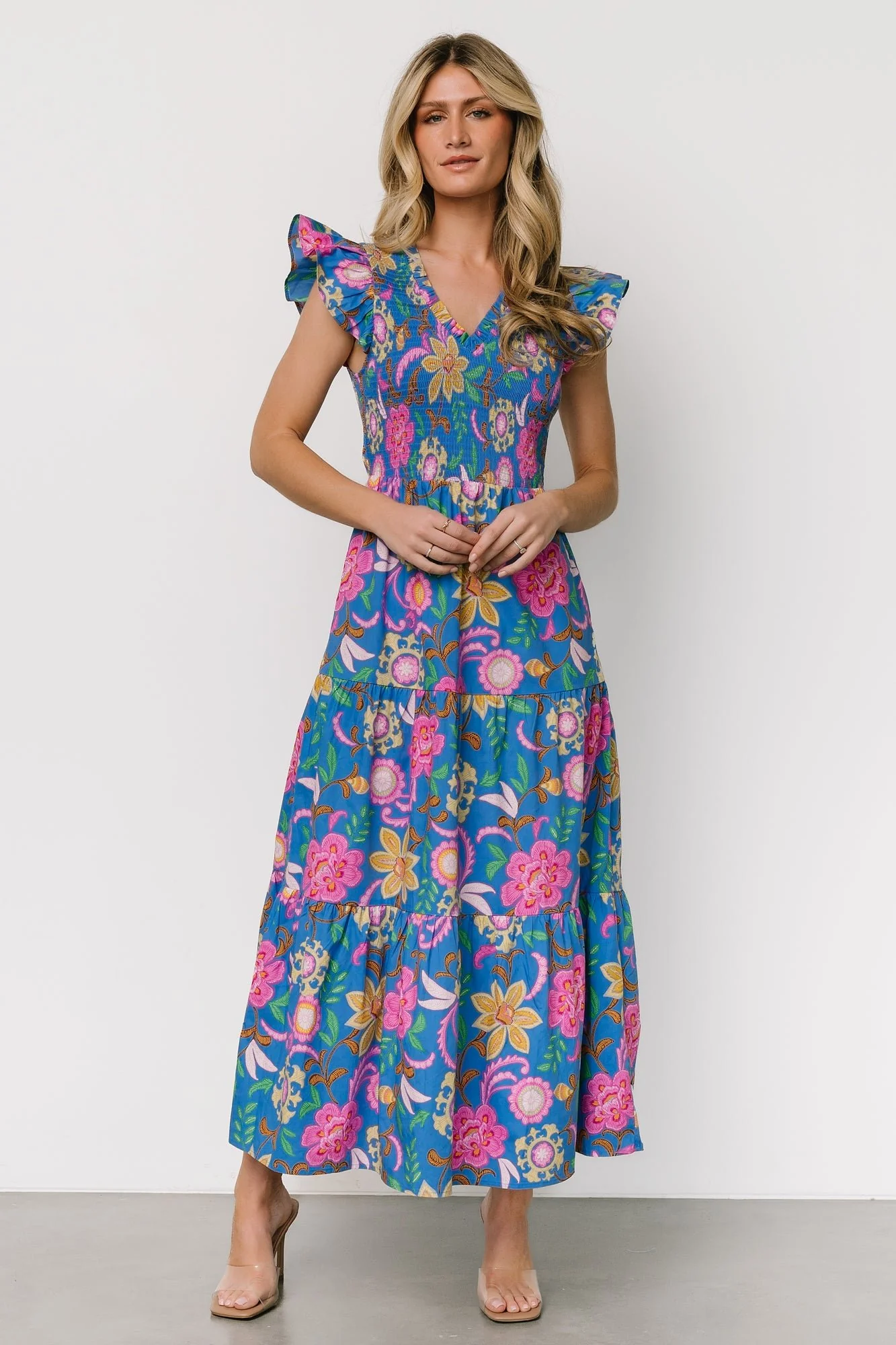 Ranchero Smocked Maxi Dress | Blue Multi Print