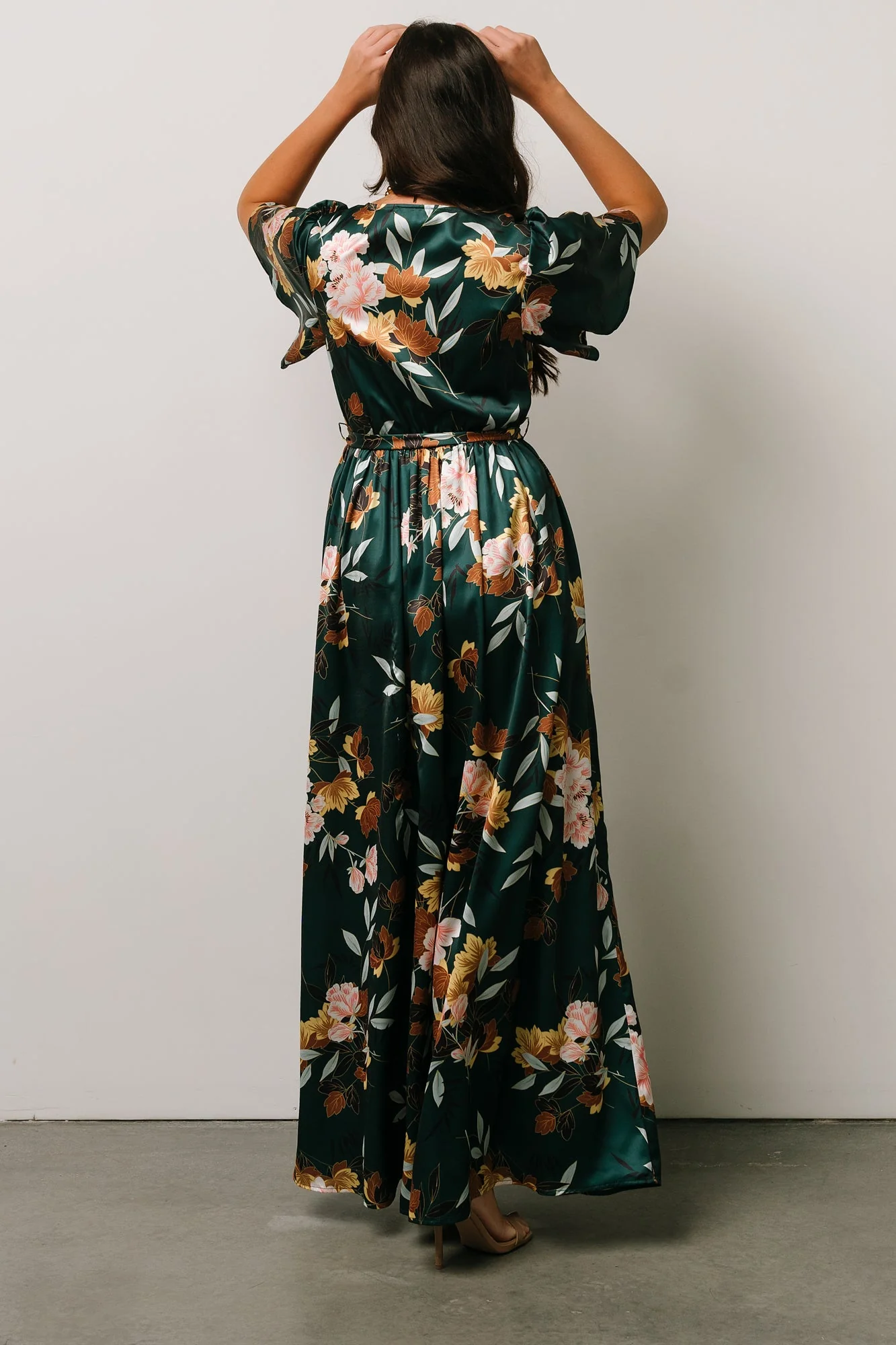 Sicily Satin Maxi Dress | Dark Green Floral