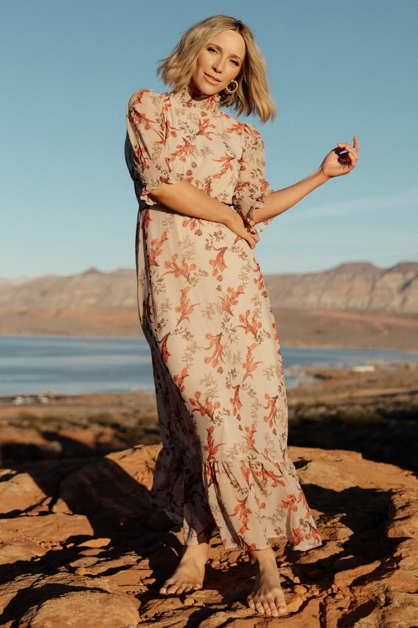 Marie Mock Neck Maxi Dress | Blush Floral