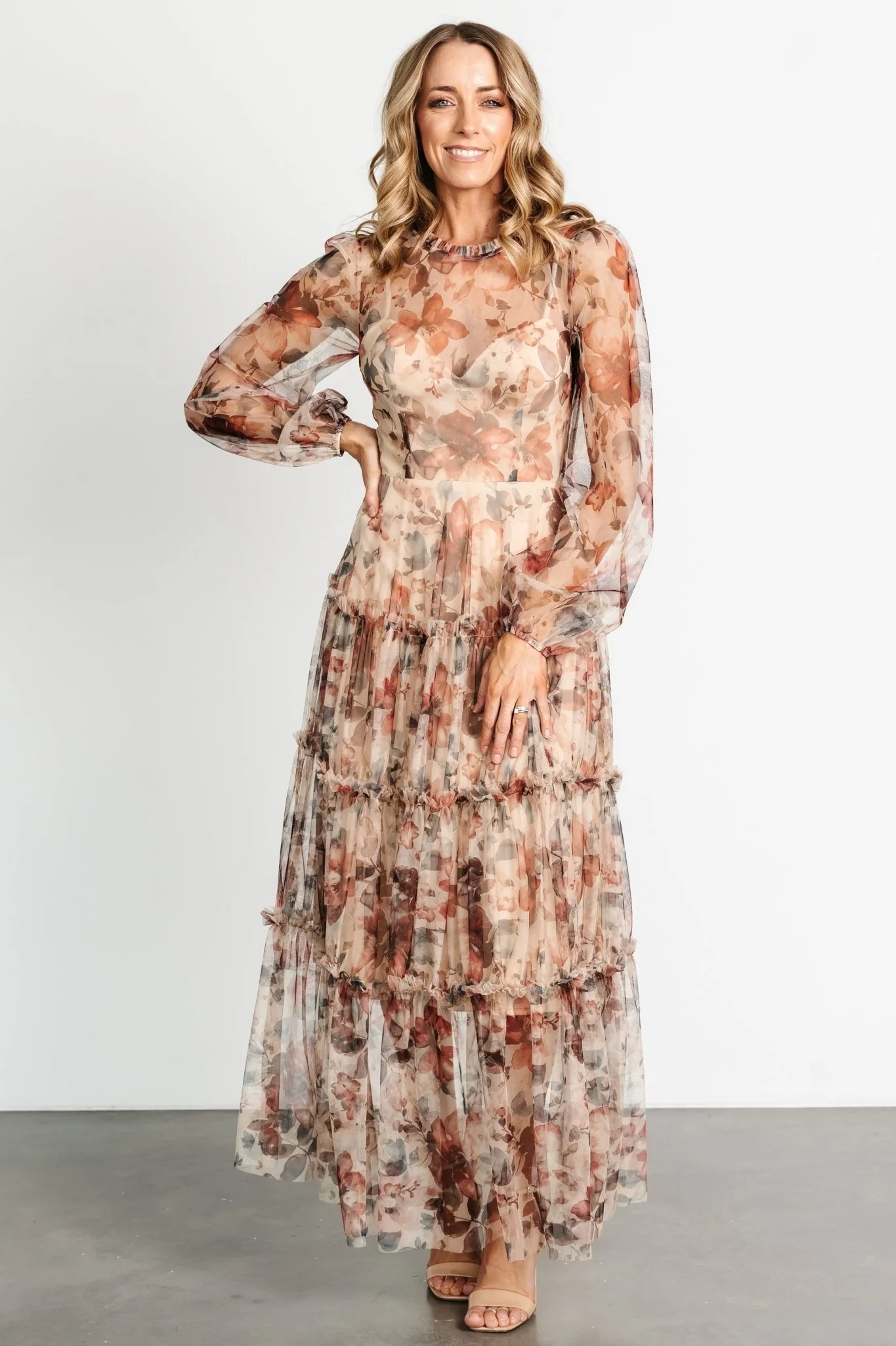 Stephanie Tiered Maxi Dress | Taupe Floral